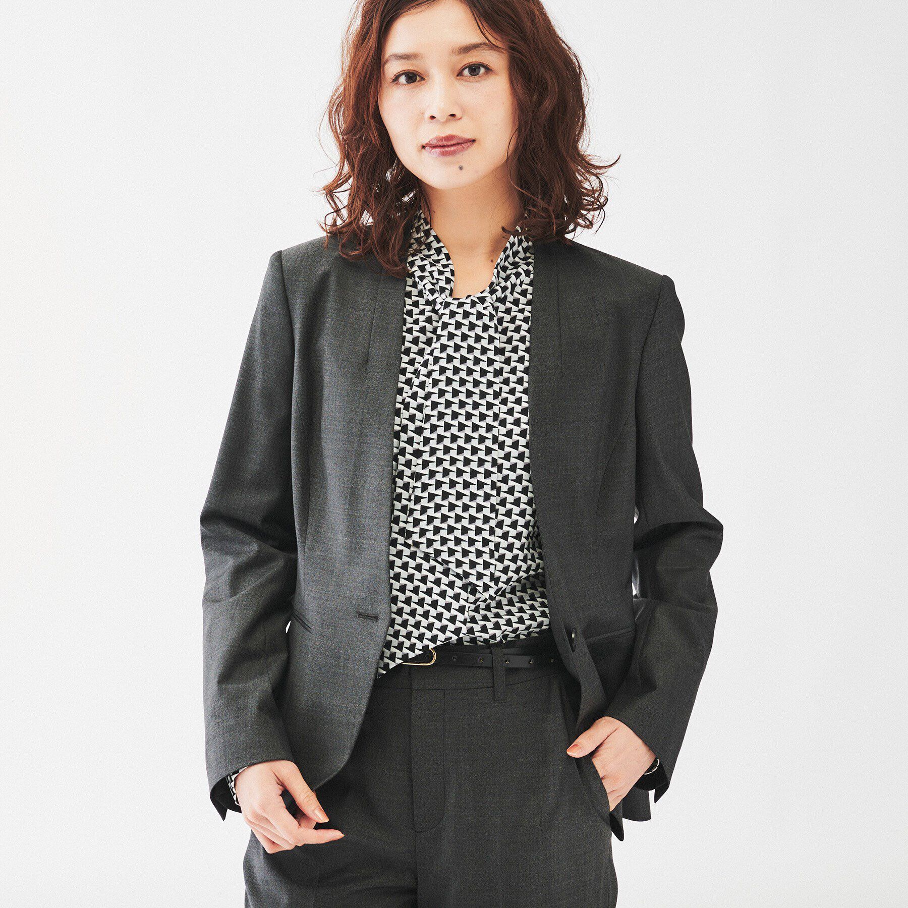 UNTITLED「【通勤スーツ/日本製】ウーステッド カラーレスジャケット」|ノーカラージャケット|