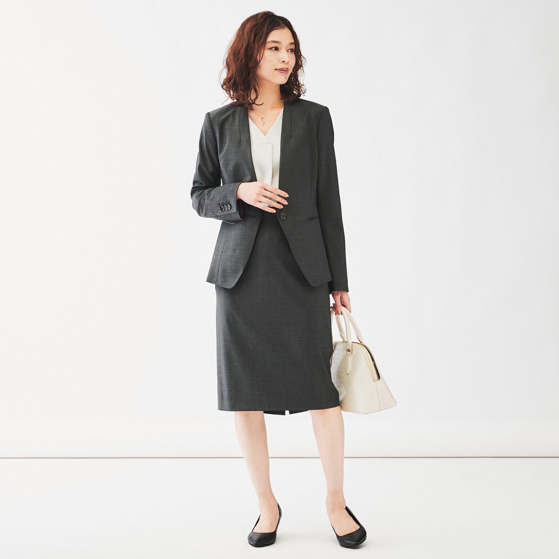 UNTITLED「【通勤スーツ/日本製】ウーステッド カラーレスジャケット」|ノーカラージャケット|