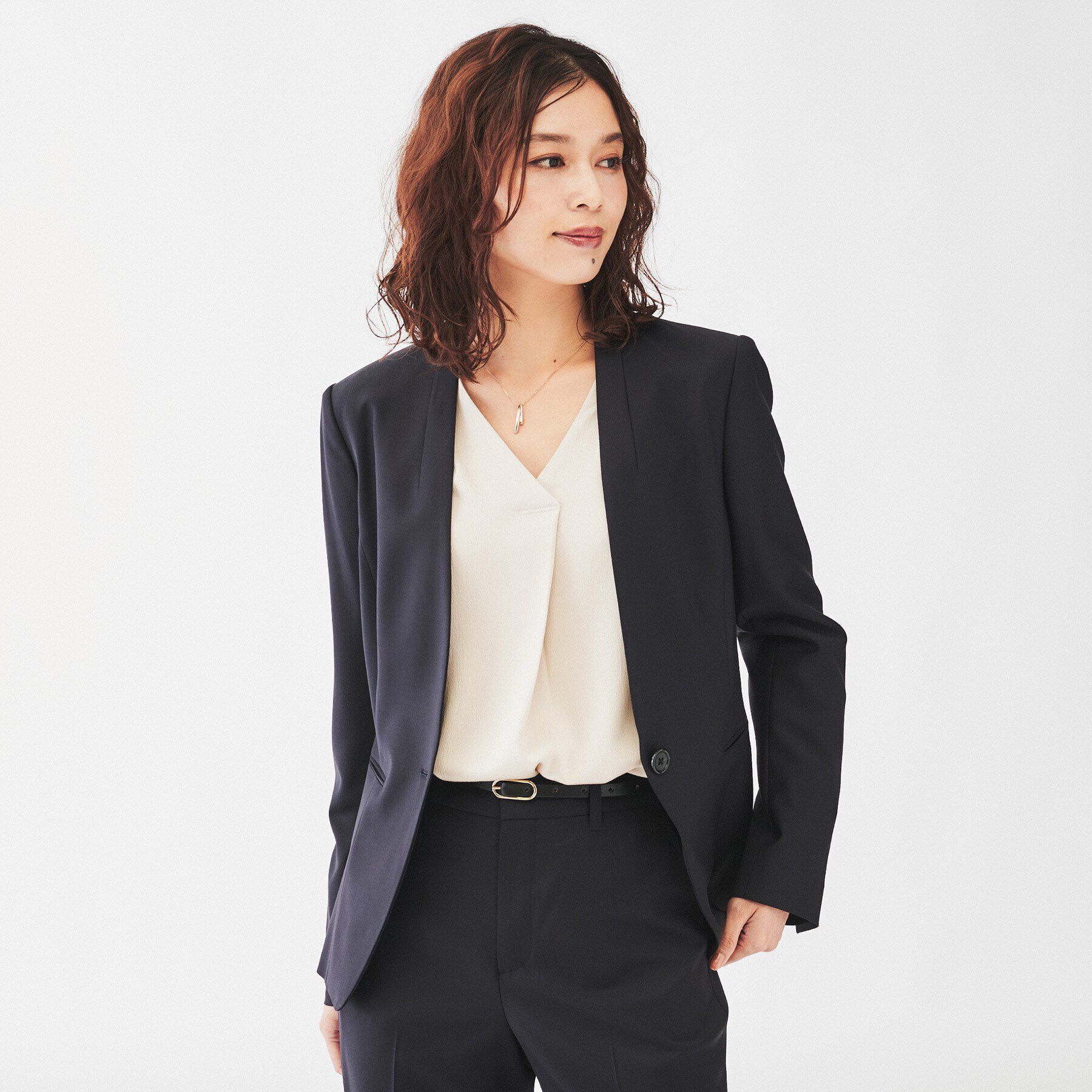 UNTITLED「【通勤スーツ/日本製】ウーステッド カラーレスジャケット」|ノーカラージャケット|