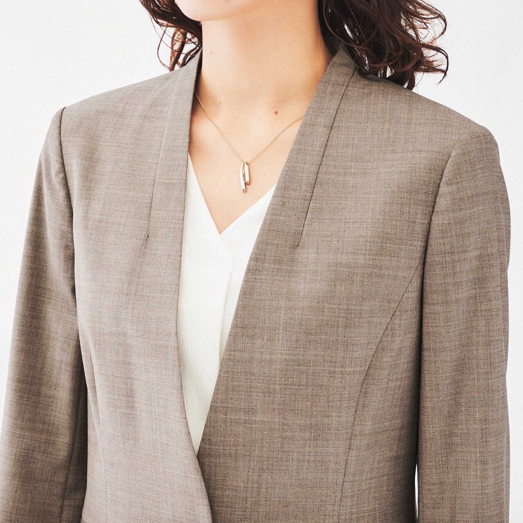 UNTITLED「【通勤スーツ/日本製】ウーステッド カラーレスジャケット」|ノーカラージャケット|