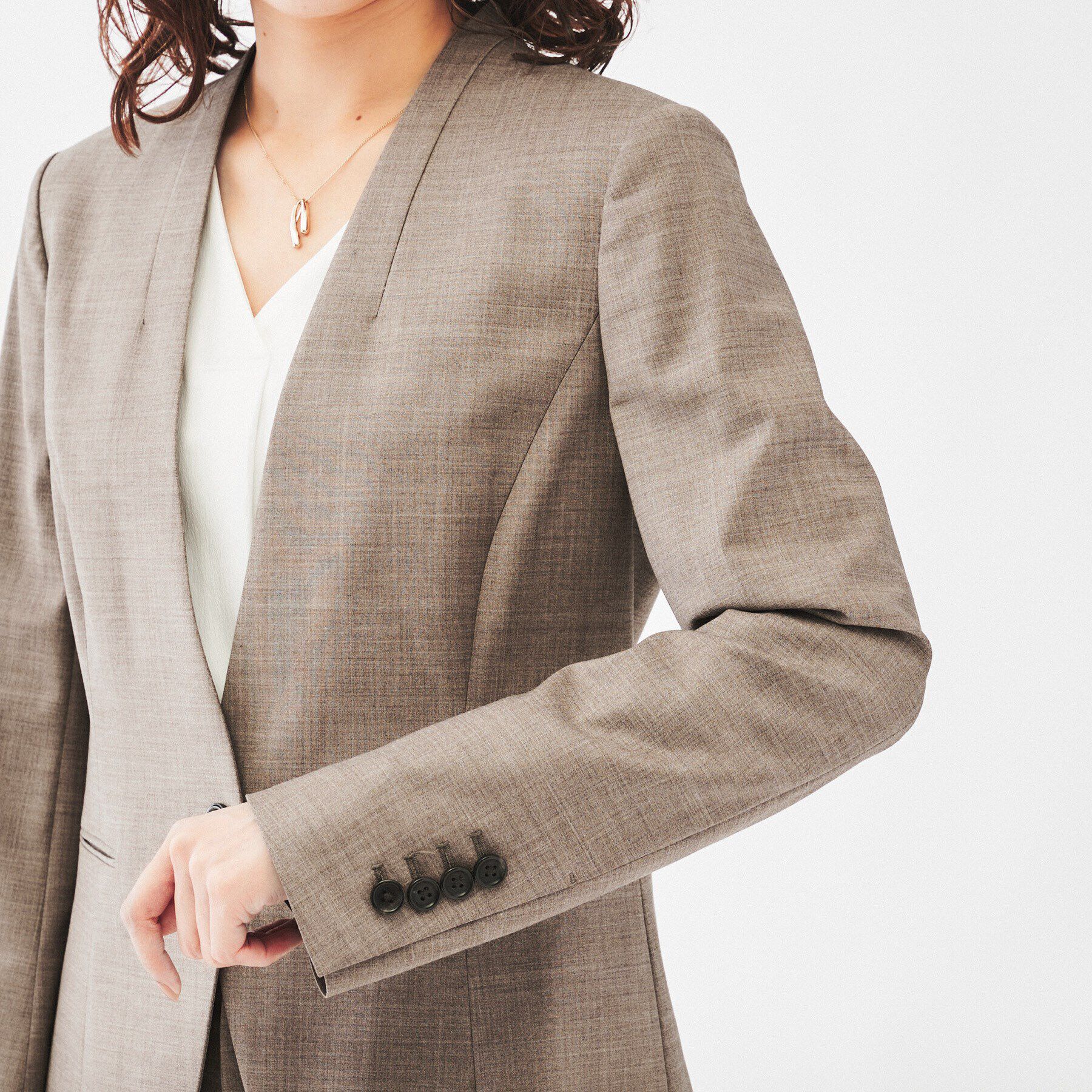 UNTITLED「【通勤スーツ/日本製】ウーステッド カラーレスジャケット」|ノーカラージャケット|