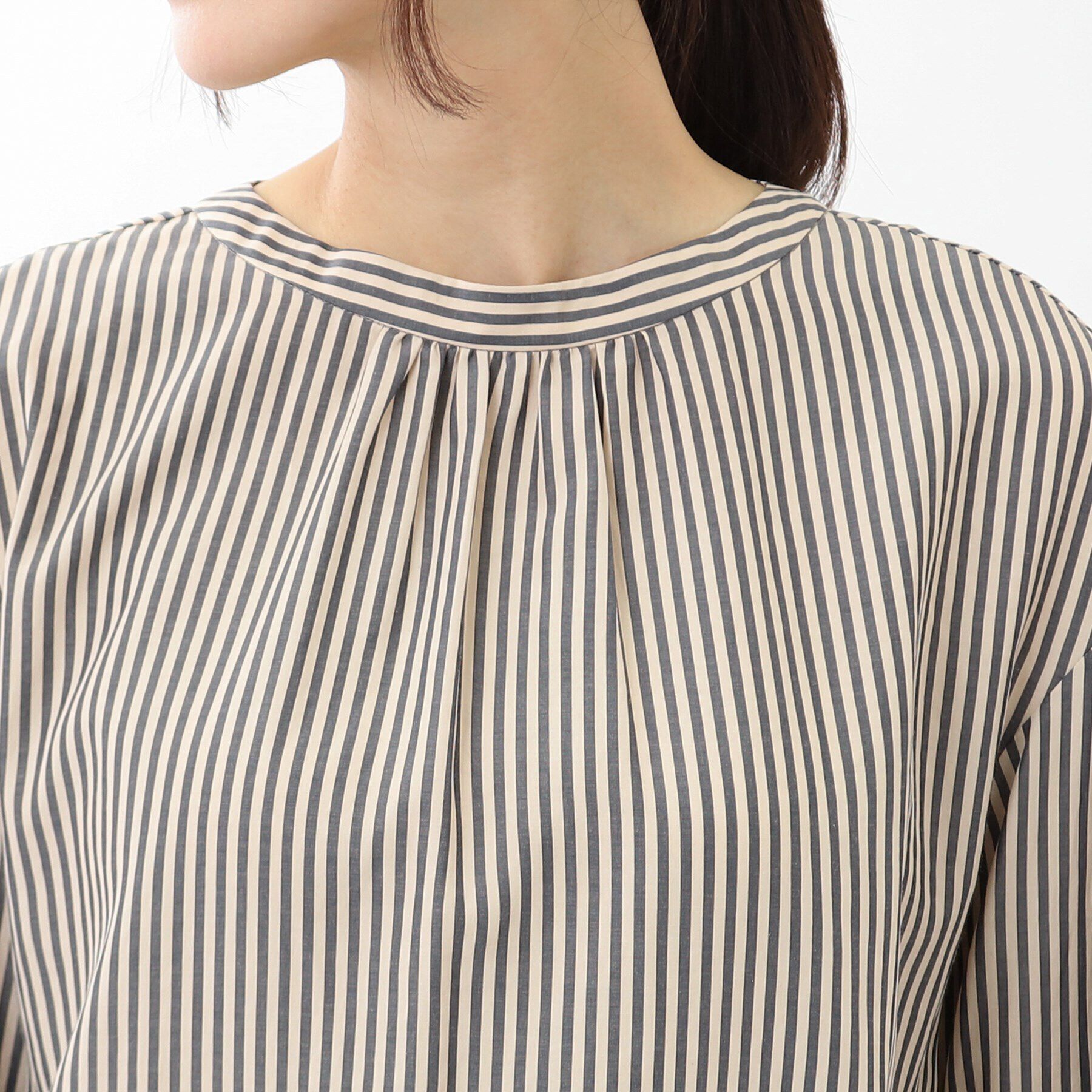 Reflect「【手洗い可】プチスタンドネックストライプブラウス」|シャツ・ブラウス|