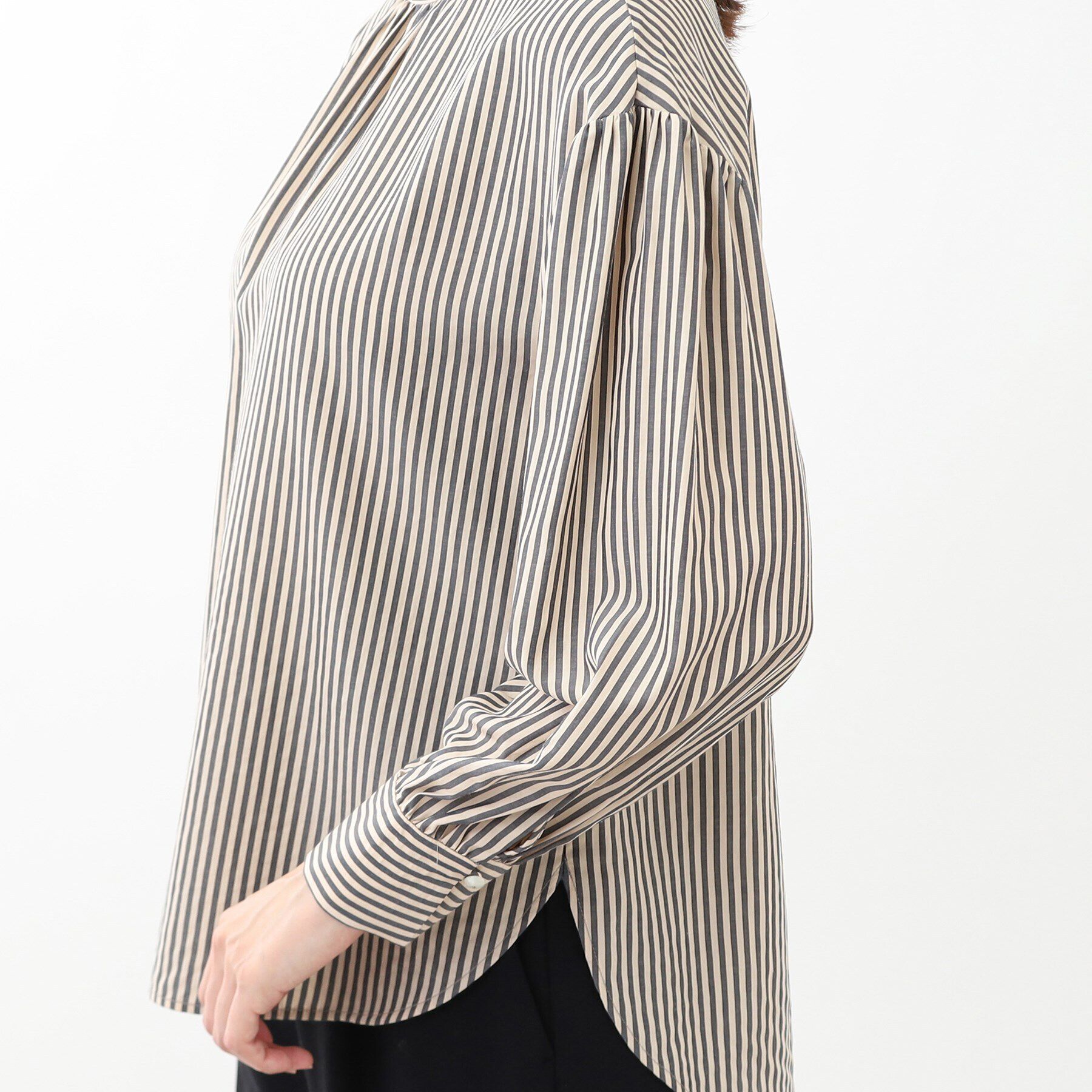 Reflect「【手洗い可】プチスタンドネックストライプブラウス」|シャツ・ブラウス|