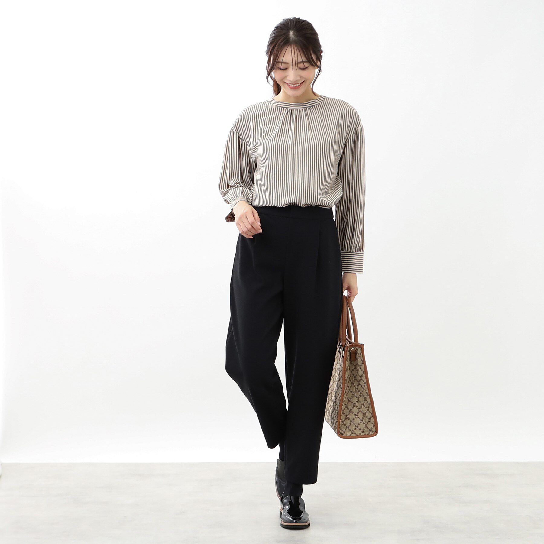 Reflect「【手洗い可】プチスタンドネックストライプブラウス」|シャツ・ブラウス|