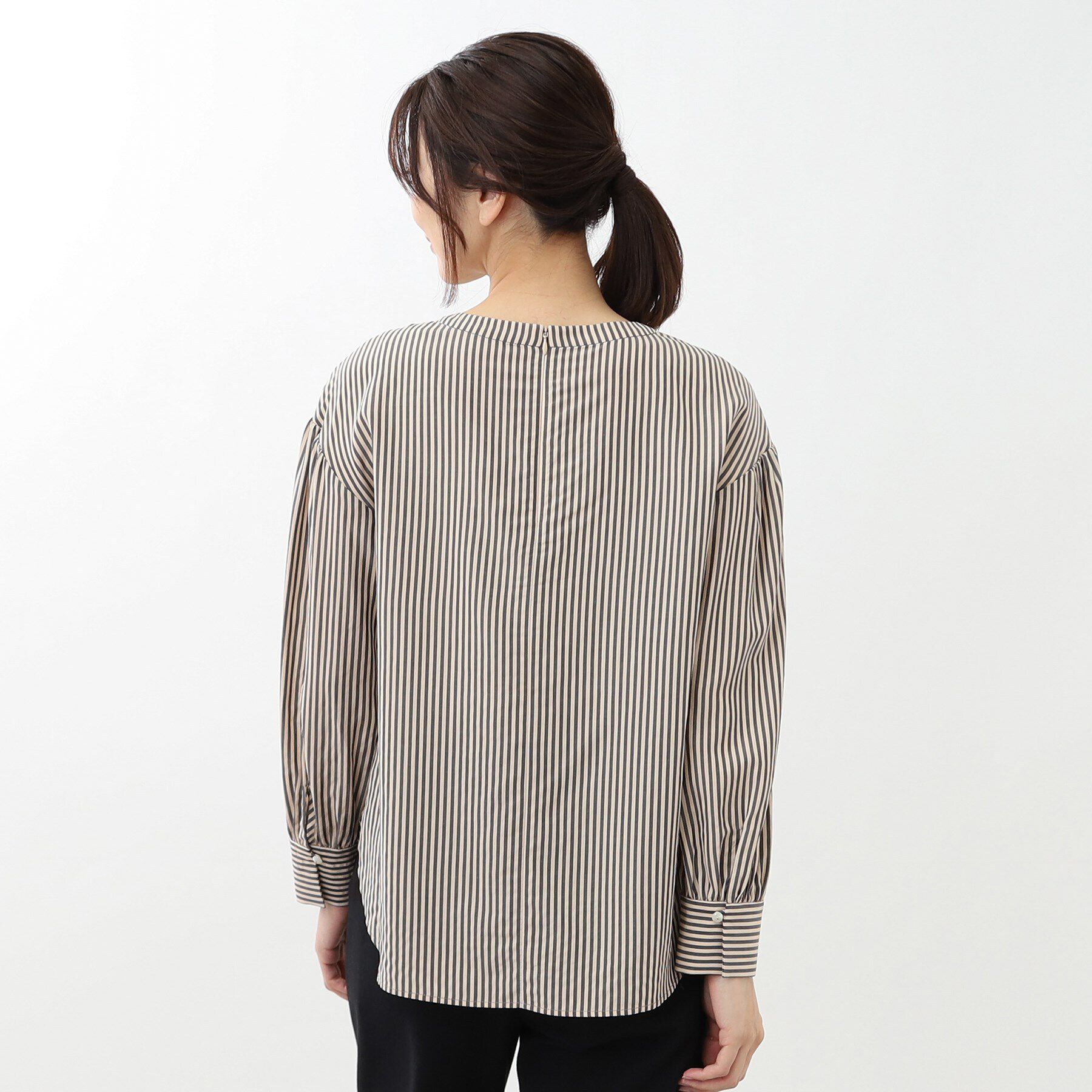 Reflect「【手洗い可】プチスタンドネックストライプブラウス」|シャツ・ブラウス|