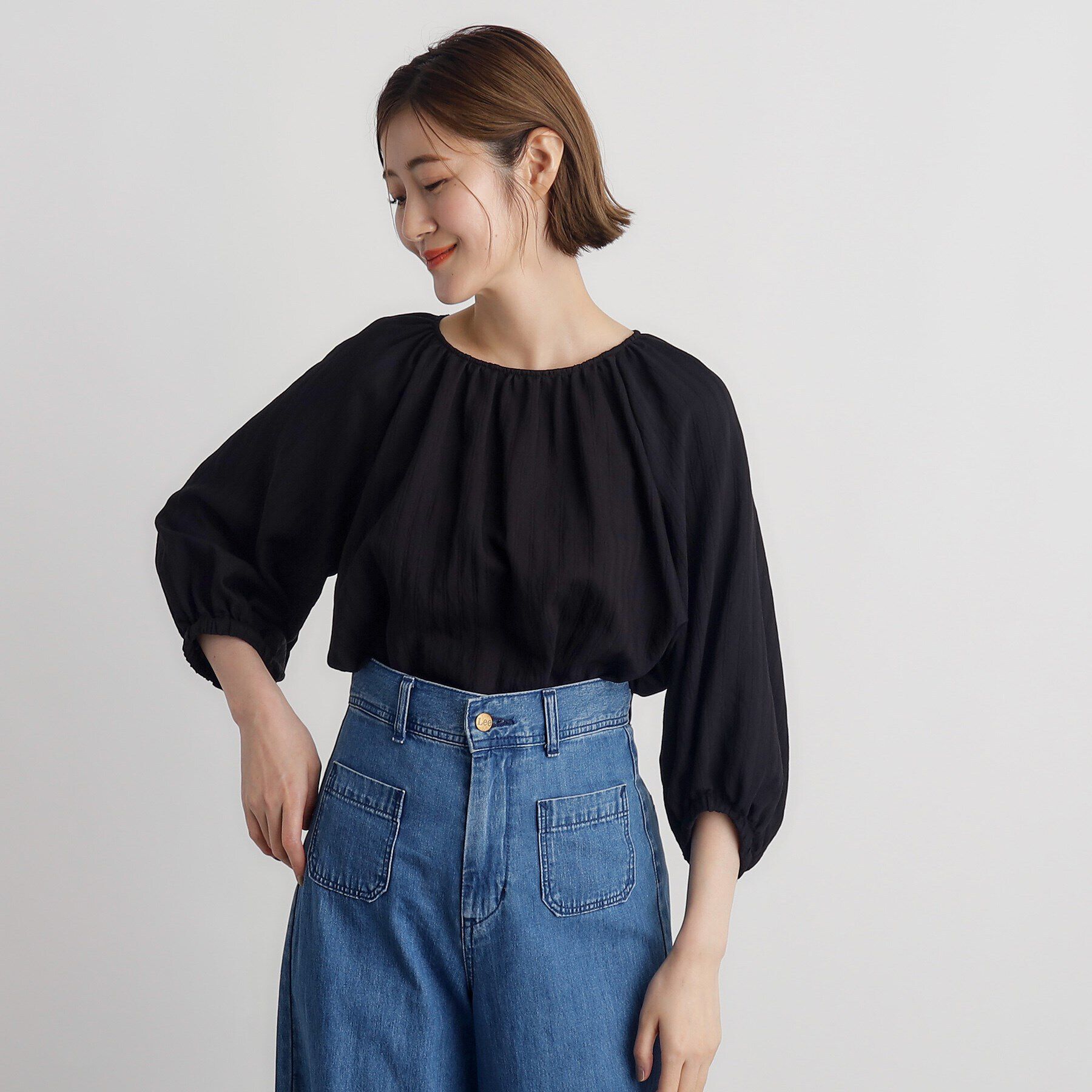 grove「ジャカードギャザーボリュームブラウス」|シャツ・ブラウス|ブラック(019)