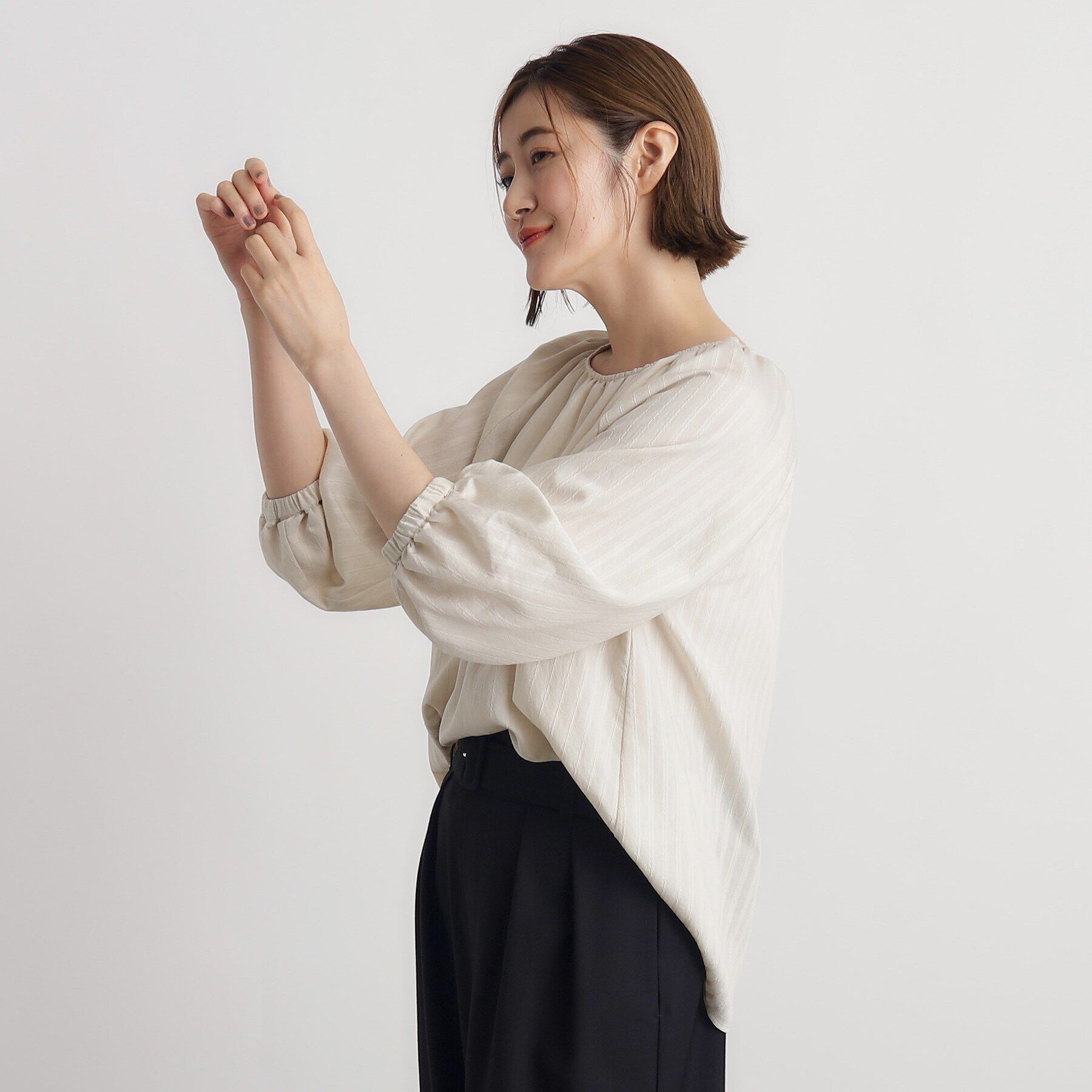 grove「ジャカードギャザーボリュームブラウス」|シャツ・ブラウス|