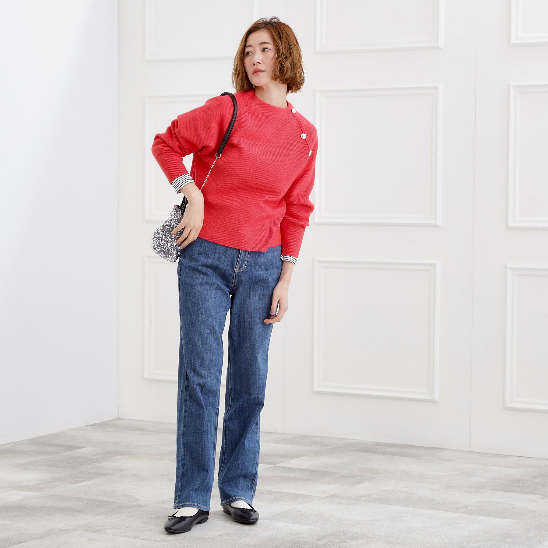 grove「ラグランスリーブ肩釦ニット」|ニット・セーター|