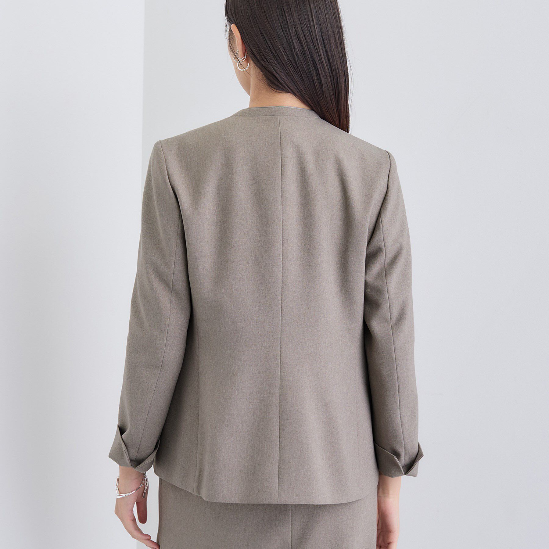 INDIVI「【洗える／通勤／スーツ】メランジストレッチ ノーカラージャケット」|スーツ|