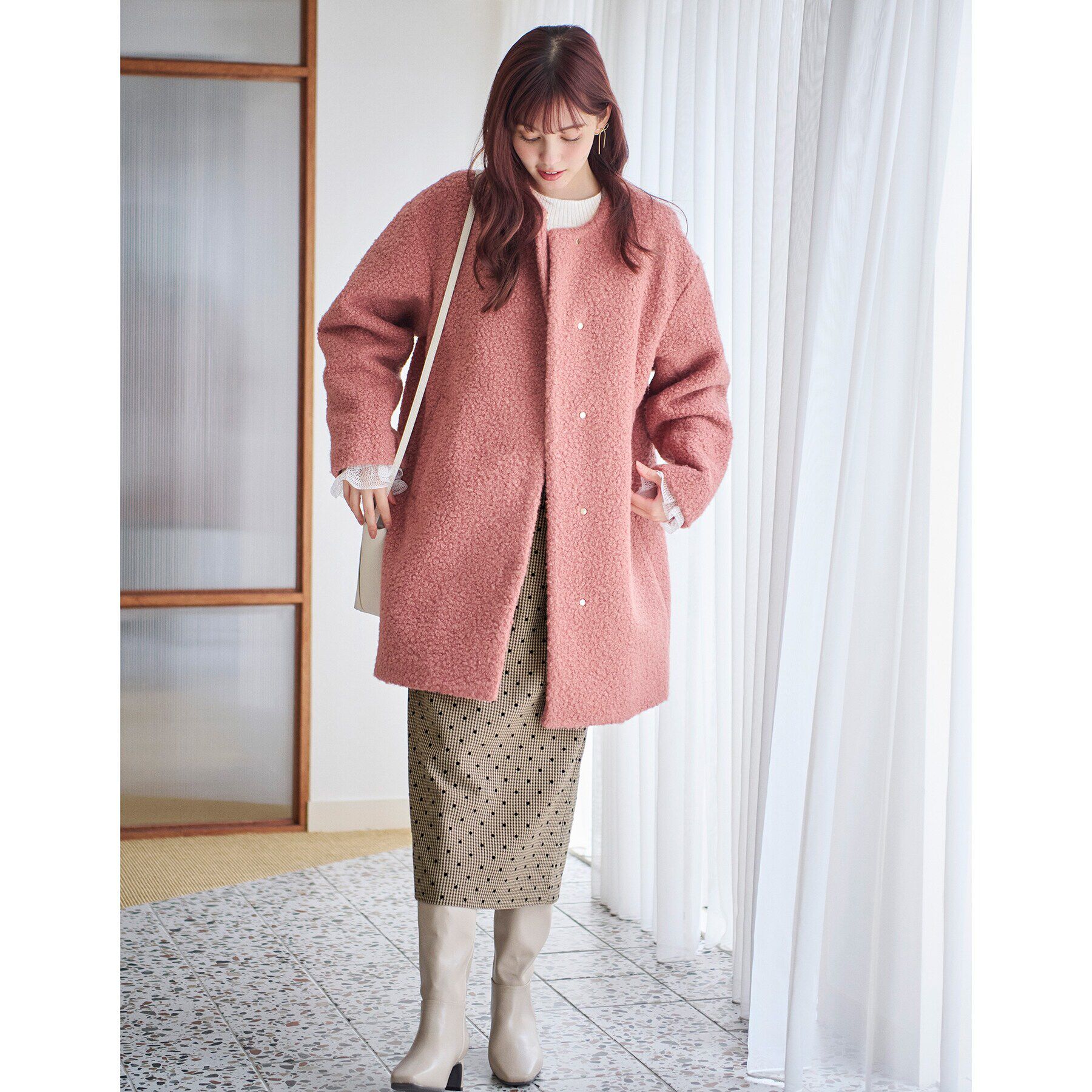 index「千鳥フロッキードットタイトスカート【洗濯機洗い可】」|スカート|