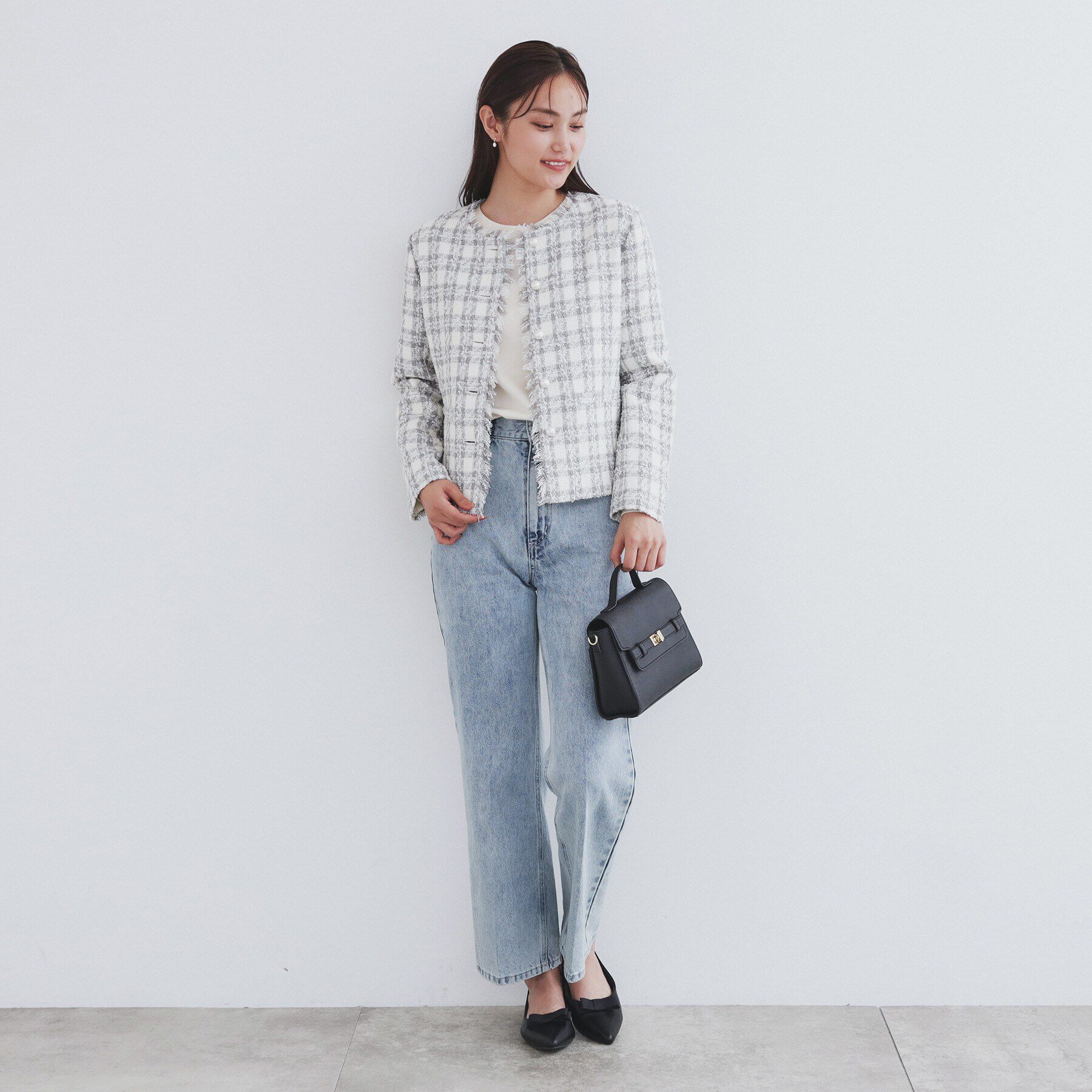 index「チェックツイードノーカラーコート/セットアップ対応【洗える】」|ノーカラーコート|