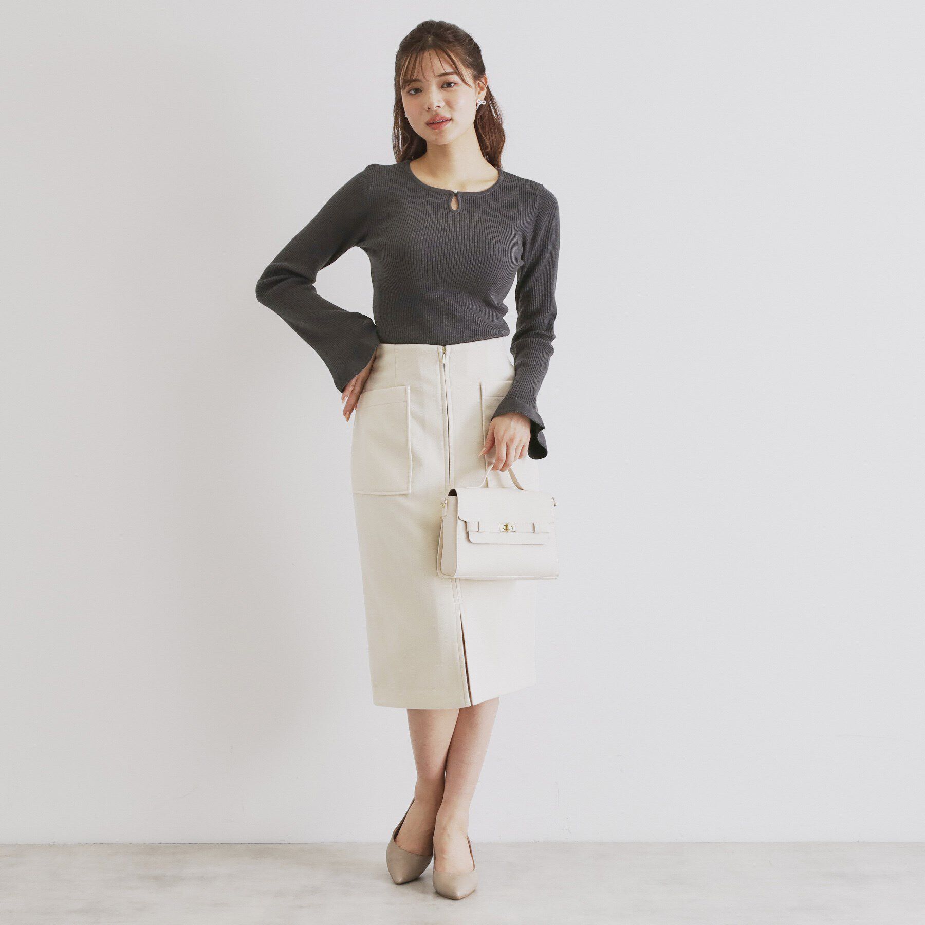 index「フロントパール袖フリルリブニット【洗濯機洗い可】」|ニット・セーター|