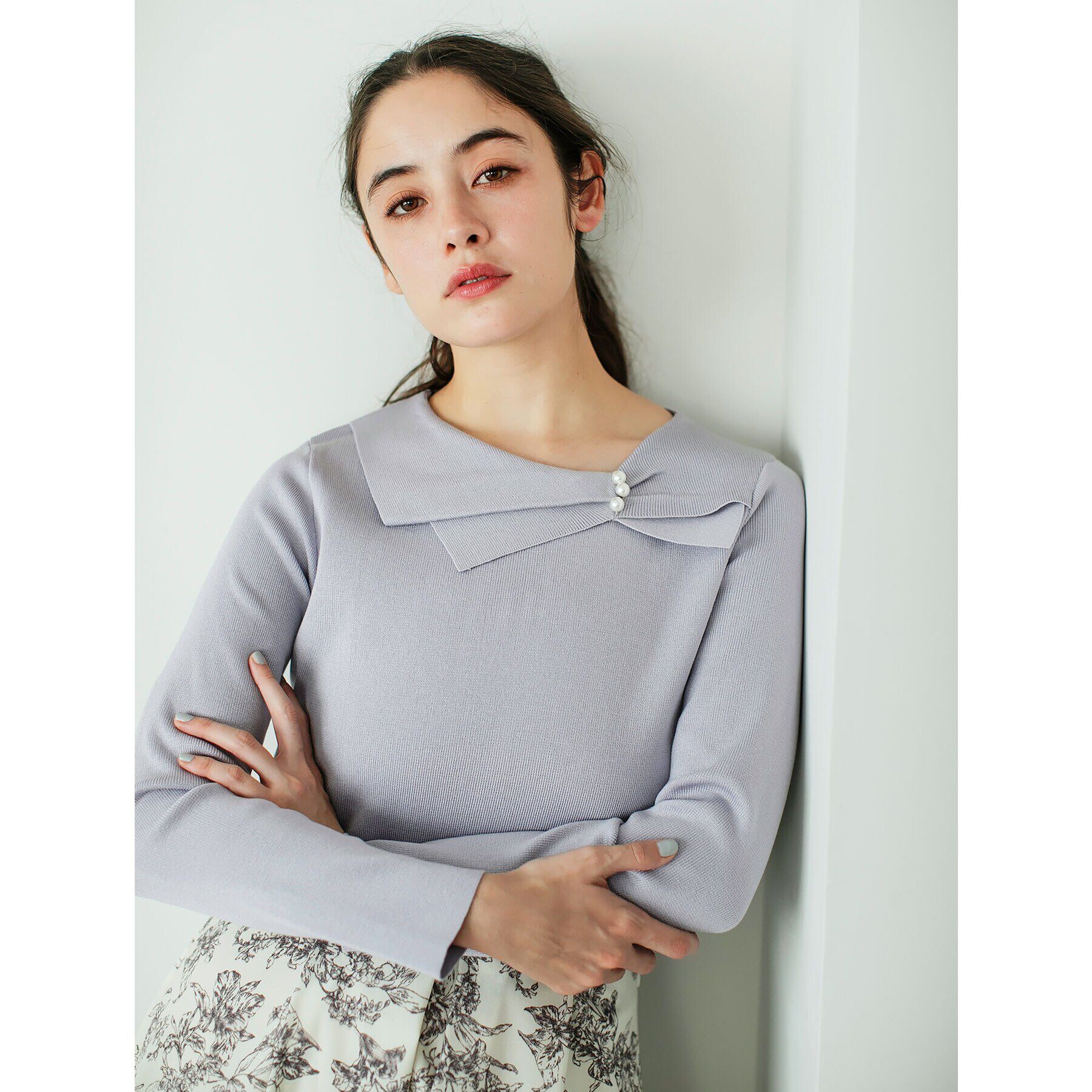 index「アシメリボンカラーニット【洗濯機洗い可】」|ニット・セーター|