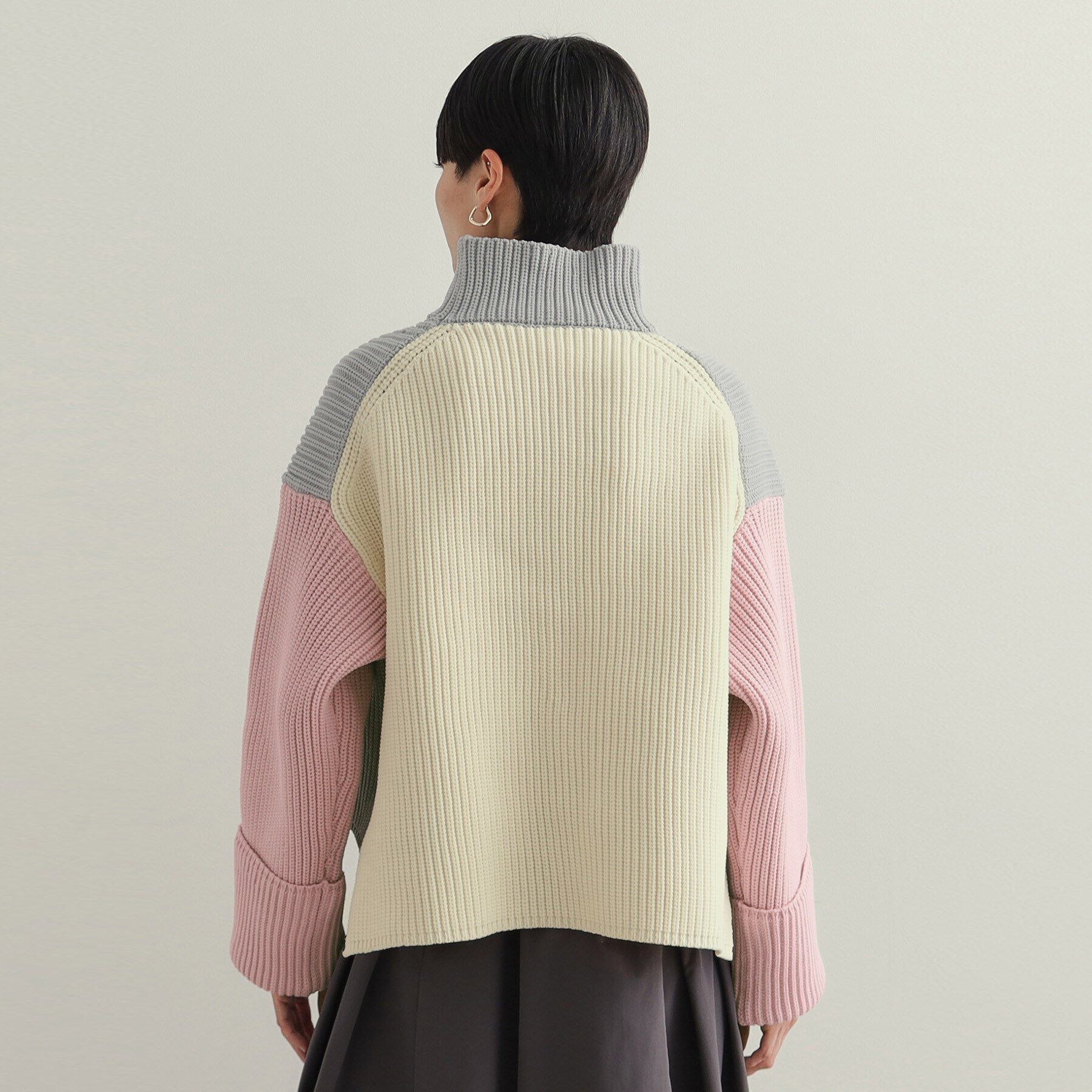 OPAQUE.CLIP「カラーブロッキングハイネックワイドニット【洗濯機洗い可】」|ニット・セーター|