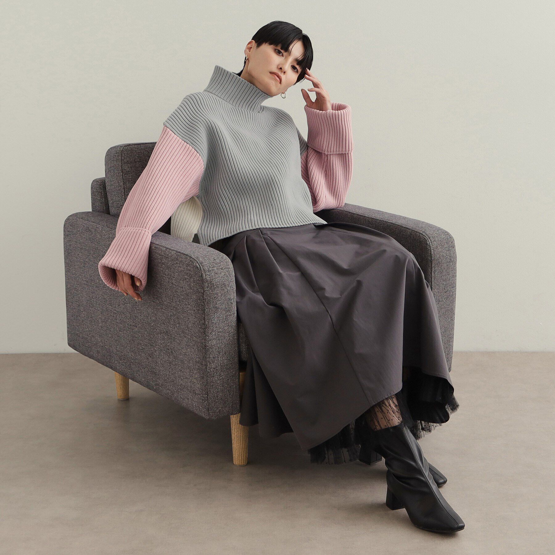 OPAQUE.CLIP「カラーブロッキングハイネックワイドニット【洗濯機洗い可】」|ニット・セーター|