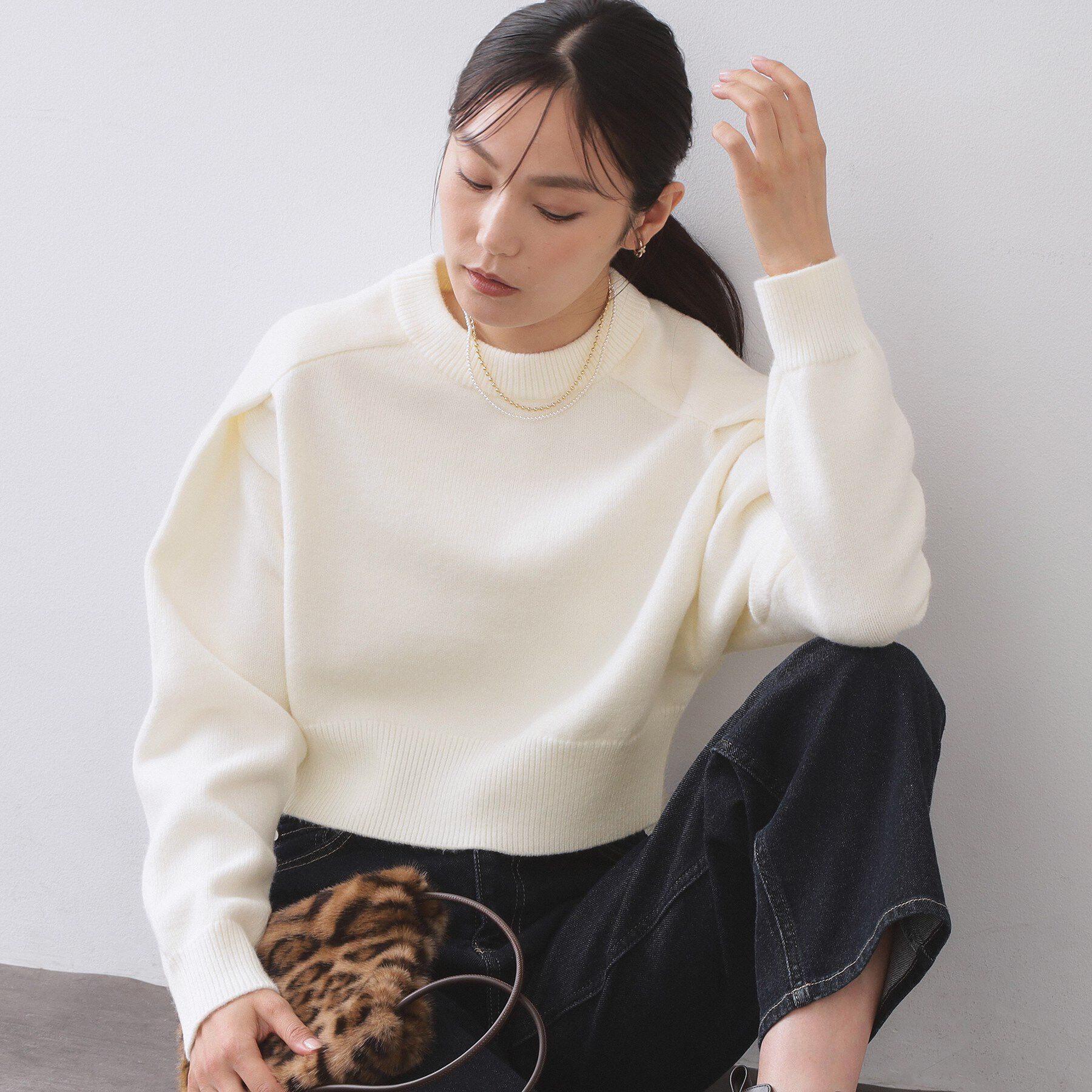 OPAQUE.CLIP「ショルダータックショートニット【洗濯機OK】」|ニット・セーター|