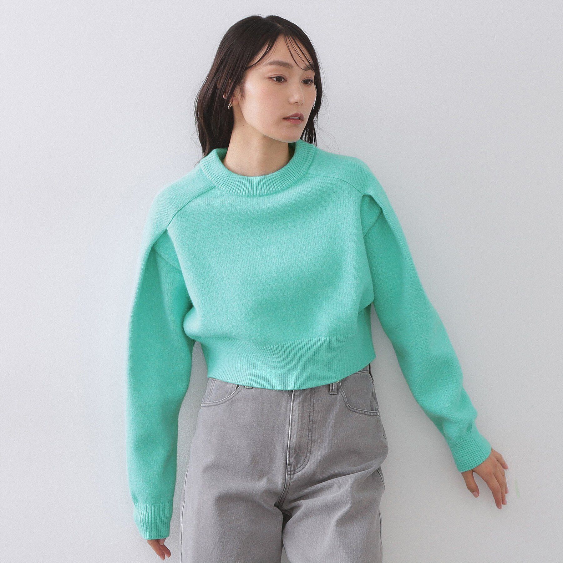 OPAQUE.CLIP「ショルダータックショートニット【洗濯機OK】」|ニット・セーター|