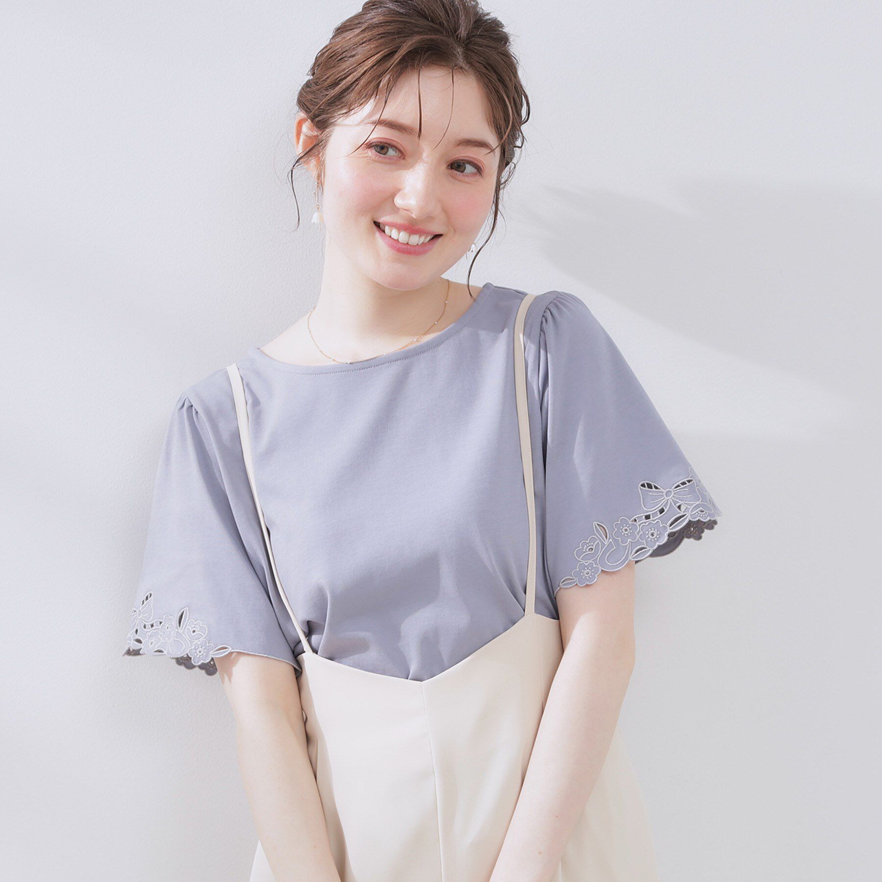 Couture broach「【接触冷感・UVカット】袖エンブロサイロコンパクトトップス」|Tシャツ・カットソー|