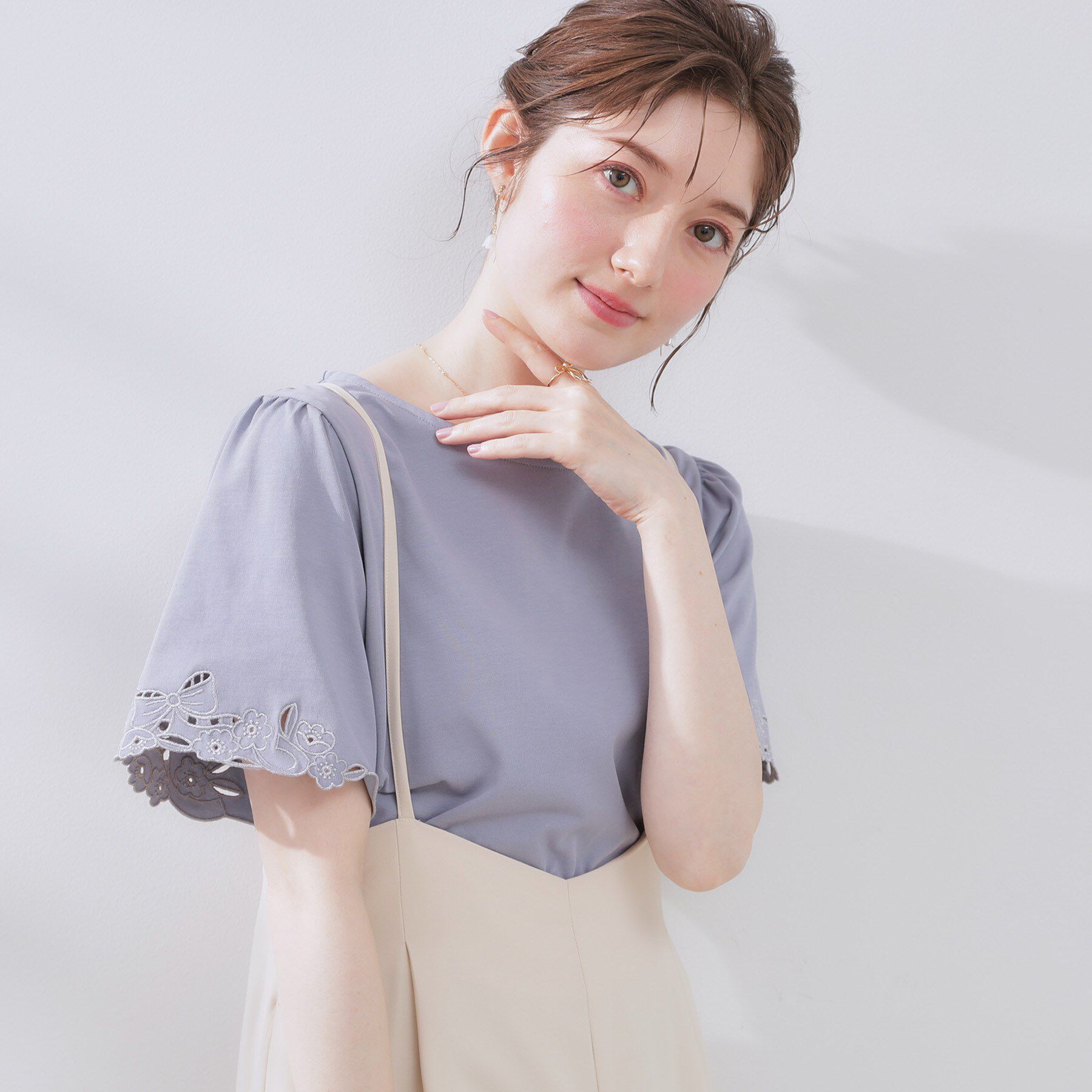 Couture broach「【接触冷感・UVカット】袖エンブロサイロコンパクトトップス」|Tシャツ・カットソー|ブルー(092)