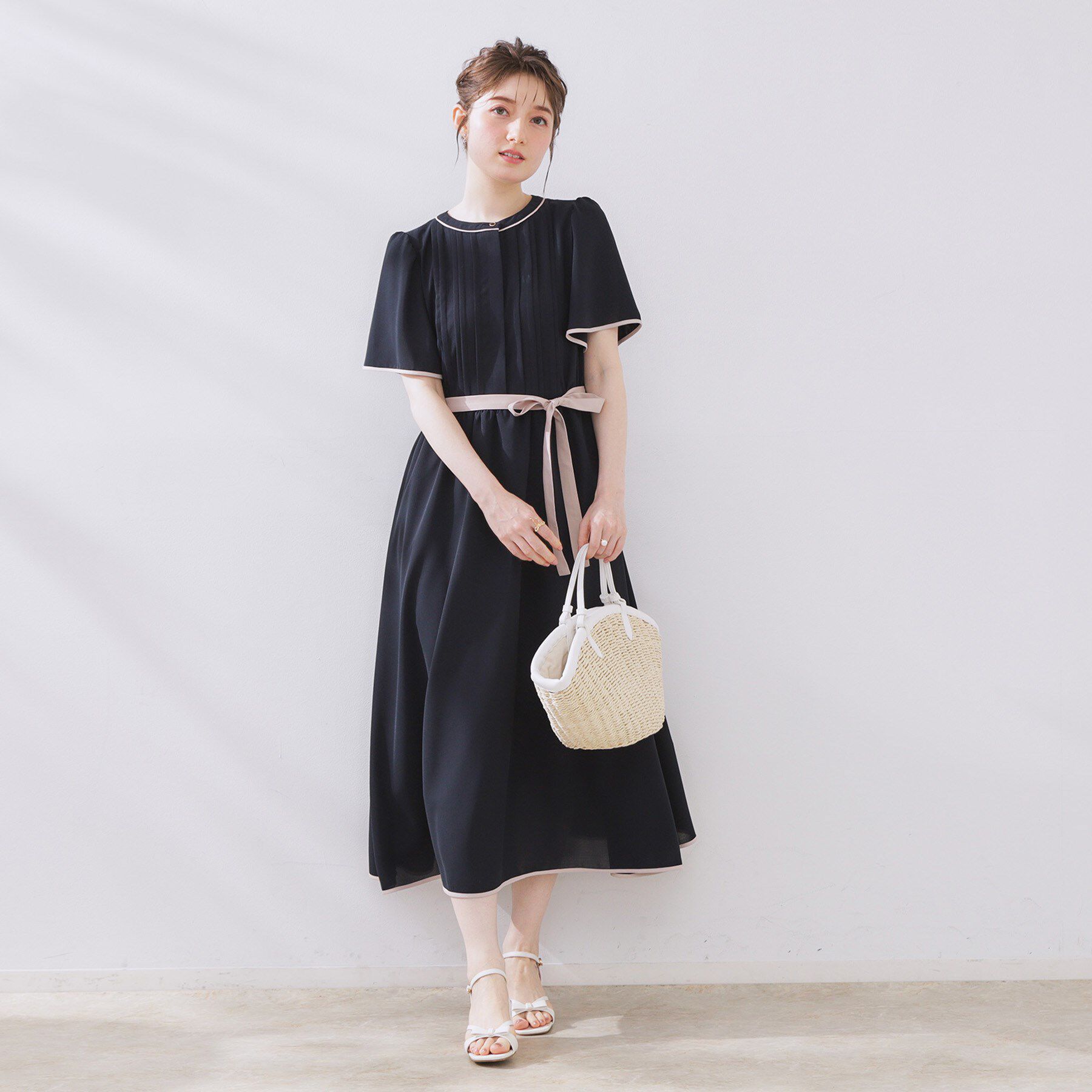 Couture broach「【配色・きれいめ・通勤】タックプリーツ配色ワンピース」|ワンピース|