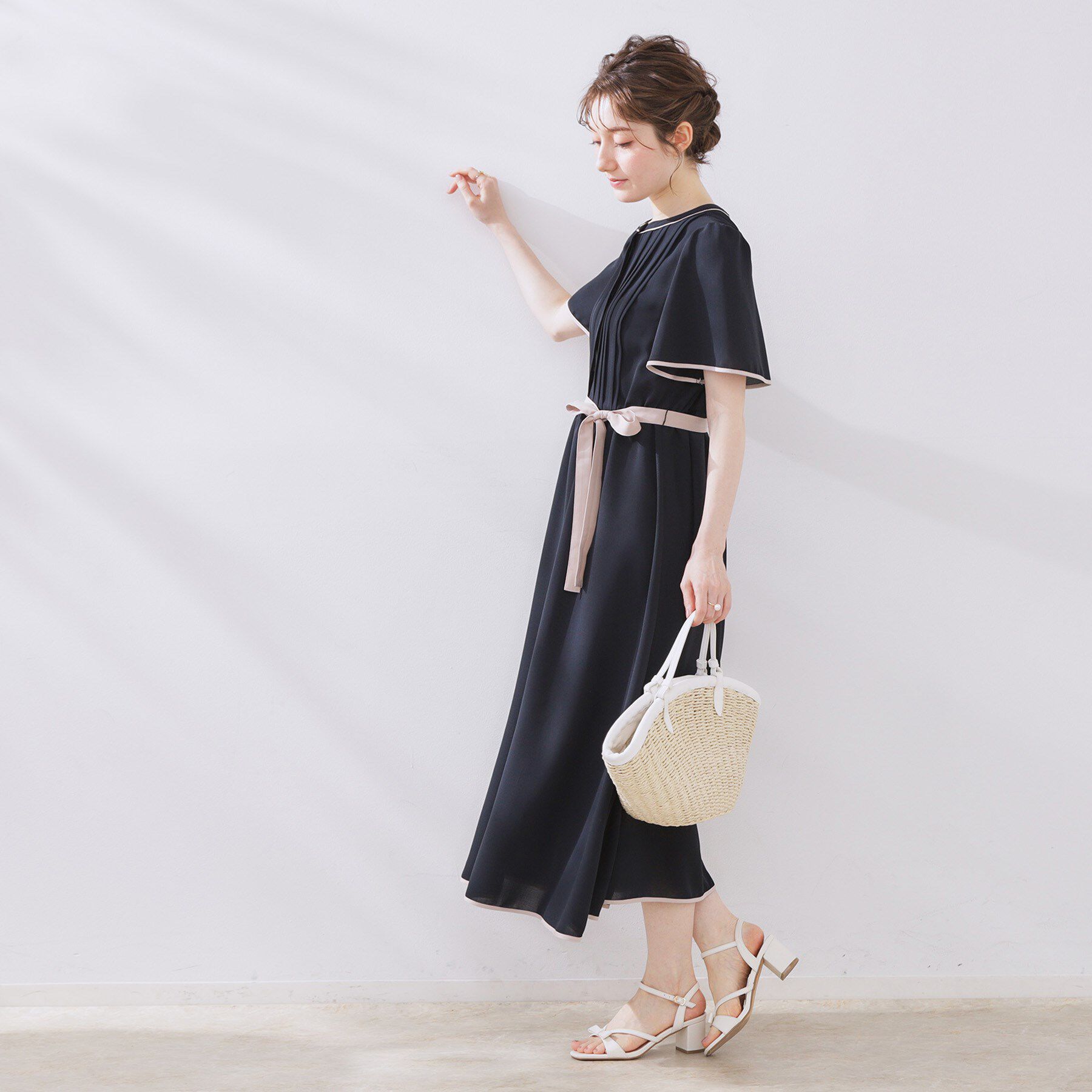 Couture broach「【配色・きれいめ・通勤】タックプリーツ配色ワンピース」|ワンピース|