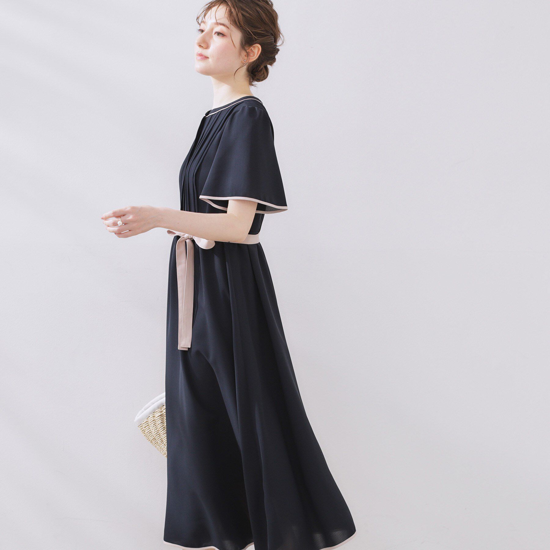 Couture broach「【配色・きれいめ・通勤】タックプリーツ配色ワンピース」|ワンピース|
