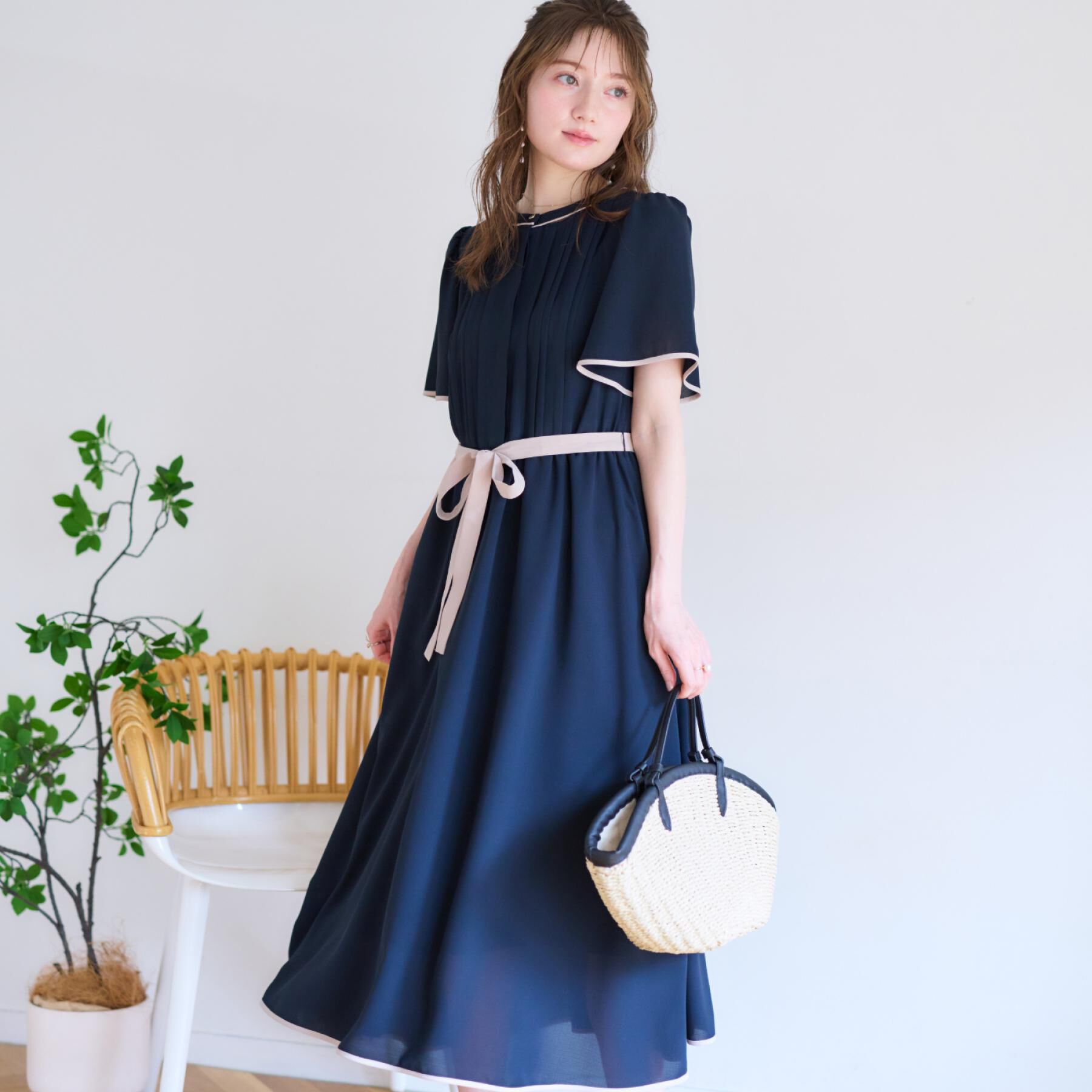 Couture broach「【配色・きれいめ・通勤】タックプリーツ配色ワンピース」|ワンピース|