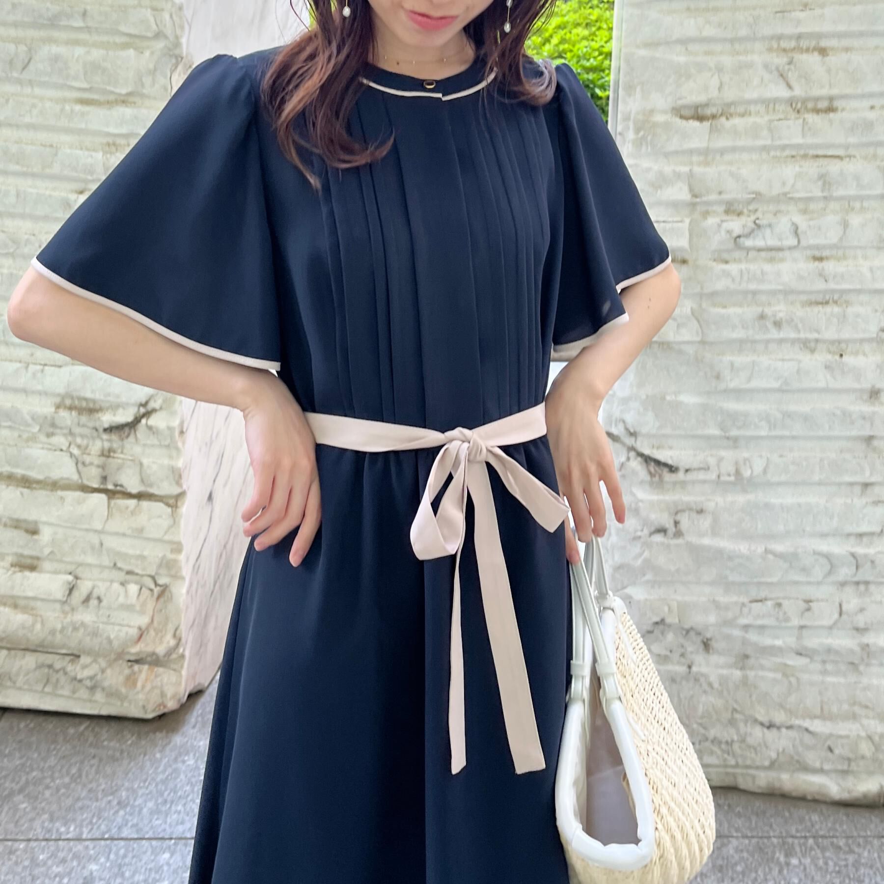 Couture broach「【配色・きれいめ・通勤】タックプリーツ配色ワンピース」|ワンピース|