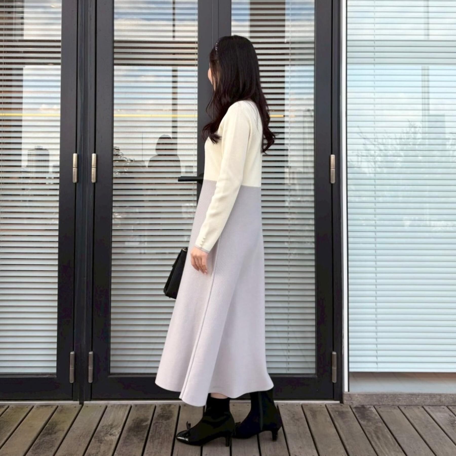 Couture broach「【ハレの日・通勤】スクエアネック バイカラー ニットワンピース」|ワンピース|