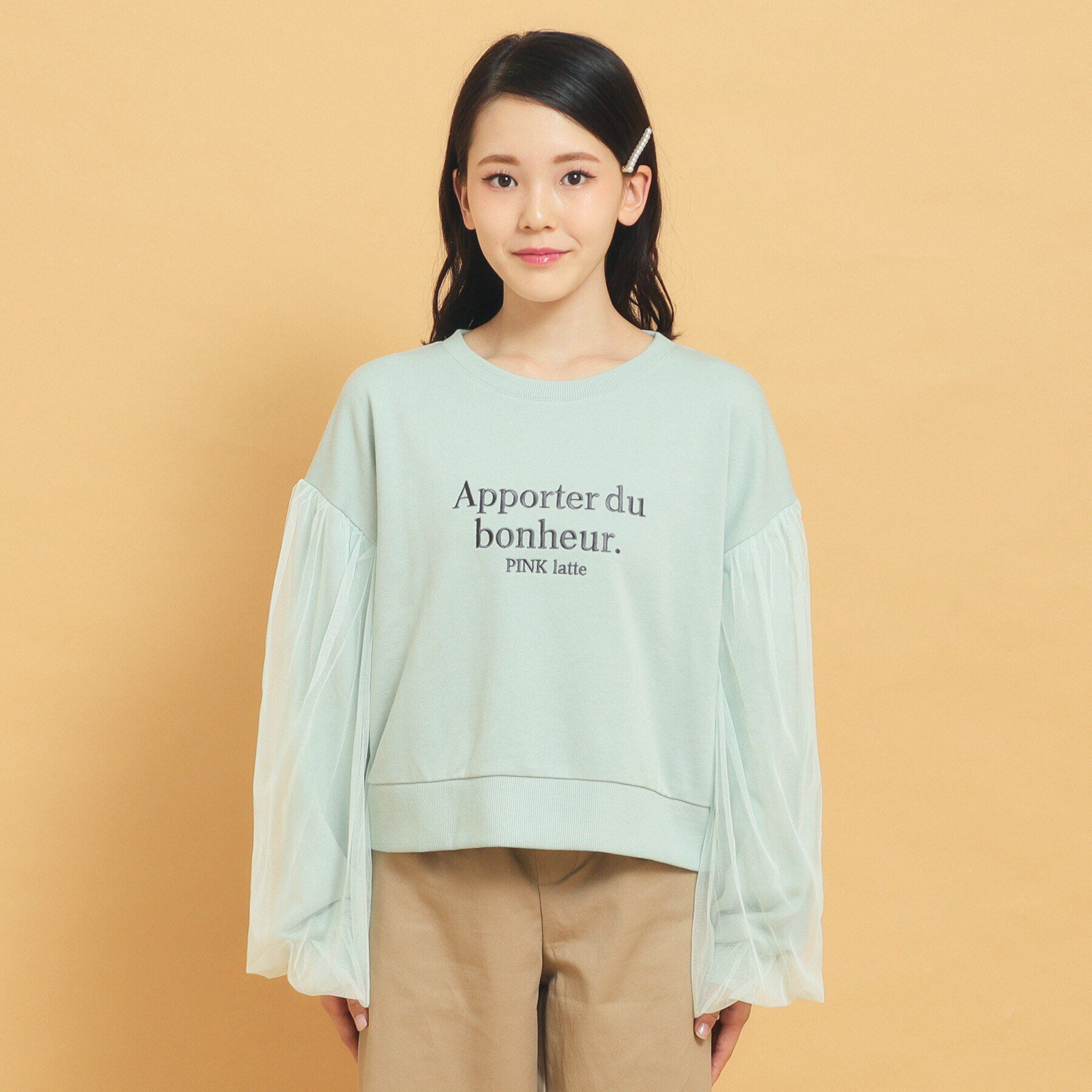 PINK-latte「袖チュールプルオーバー」|Tシャツ・カットソー|