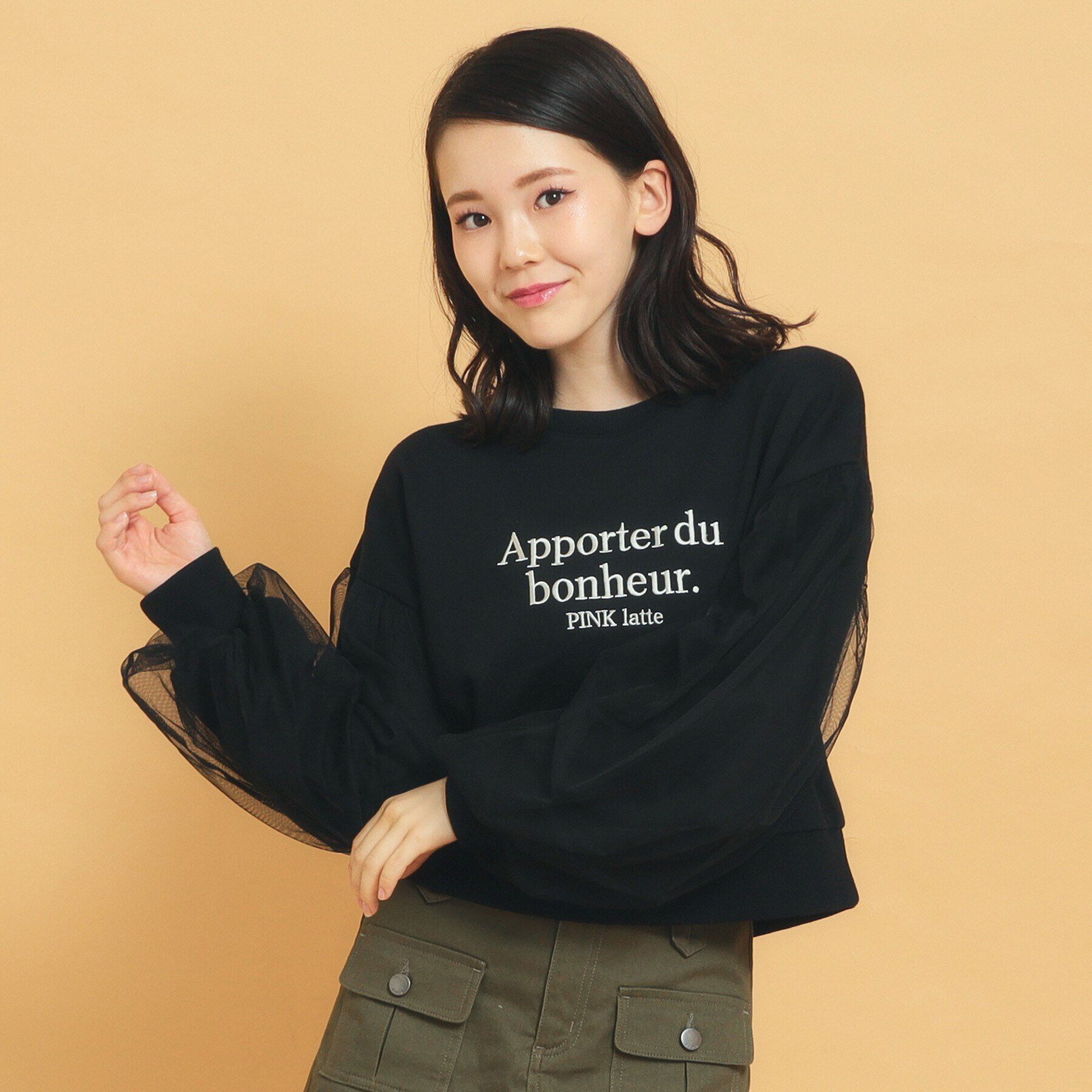 PINK-latte「袖チュールプルオーバー」|Tシャツ・カットソー|