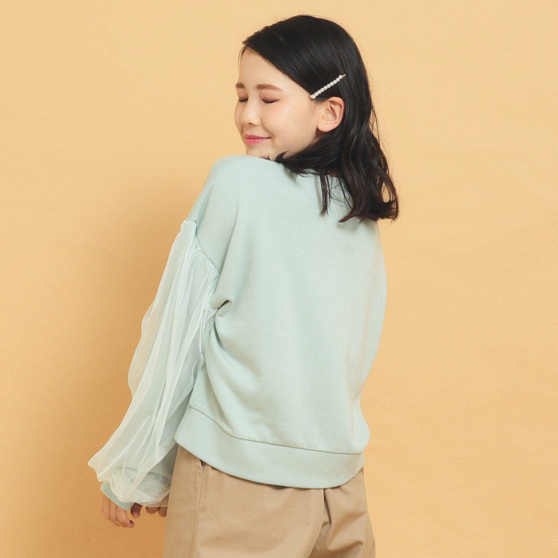 PINK-latte「袖チュールプルオーバー」|Tシャツ・カットソー|