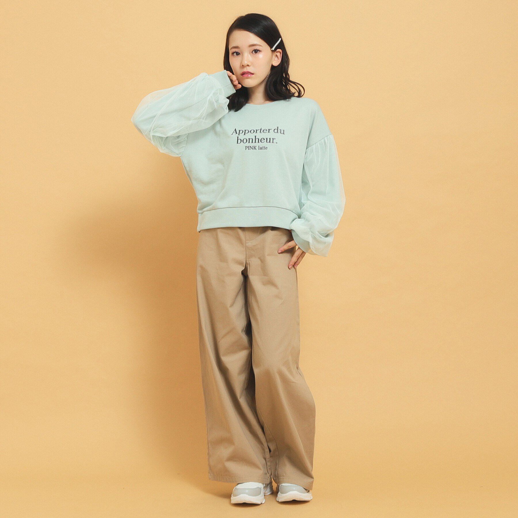 PINK-latte「袖チュールプルオーバー」|Tシャツ・カットソー|