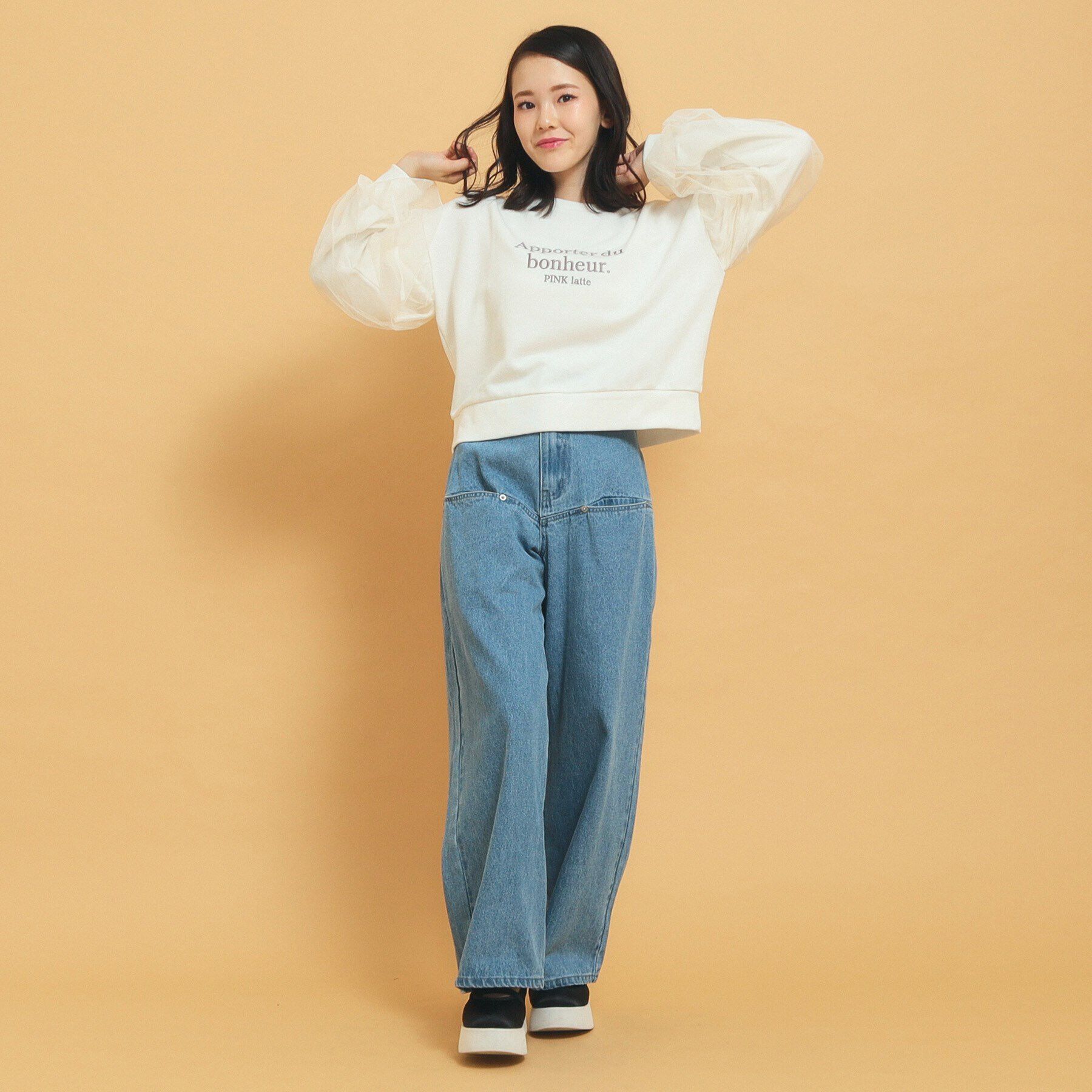 PINK-latte「袖チュールプルオーバー」|Tシャツ・カットソー|