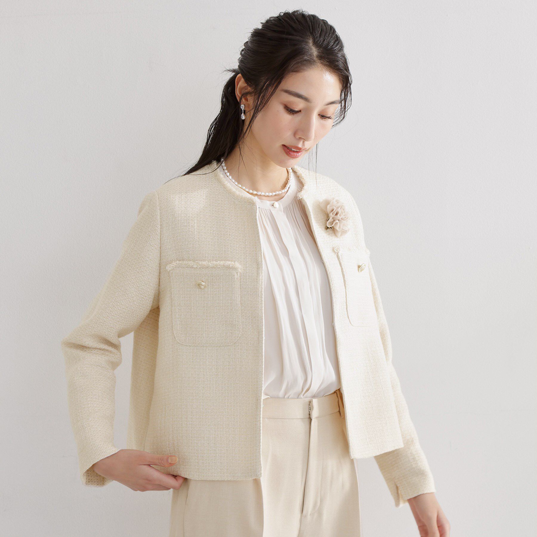 THE SHOP TK「【通勤・セレモニー】ツイードノーカラージャケット」|ノーカラージャケット|