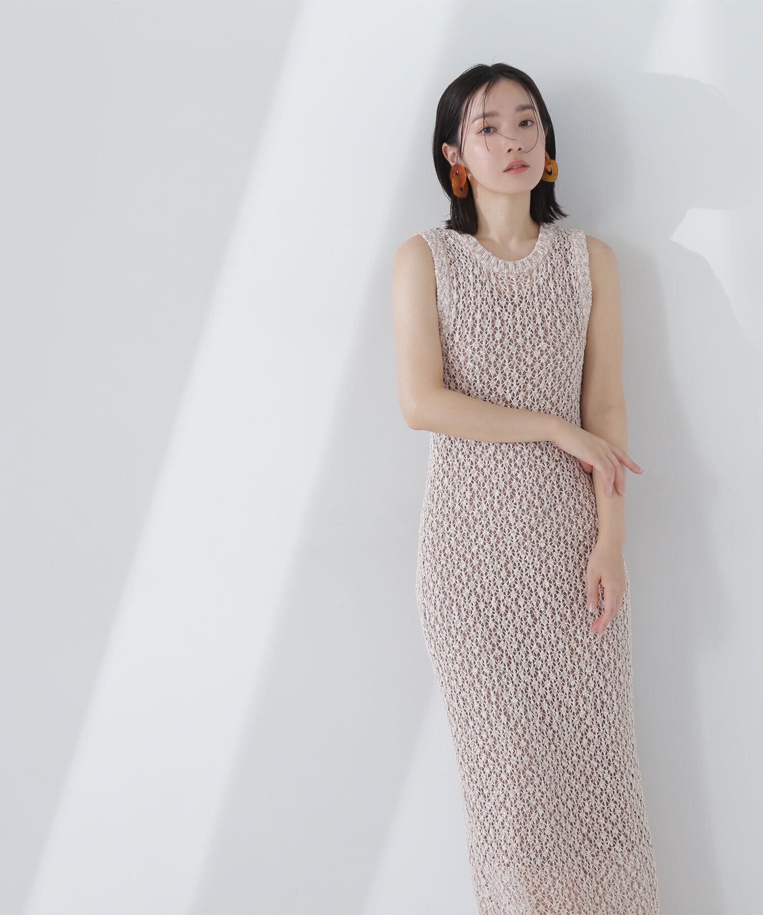  「メッシュナローニットワンピース」|ワンピース|ベージュミッ 2