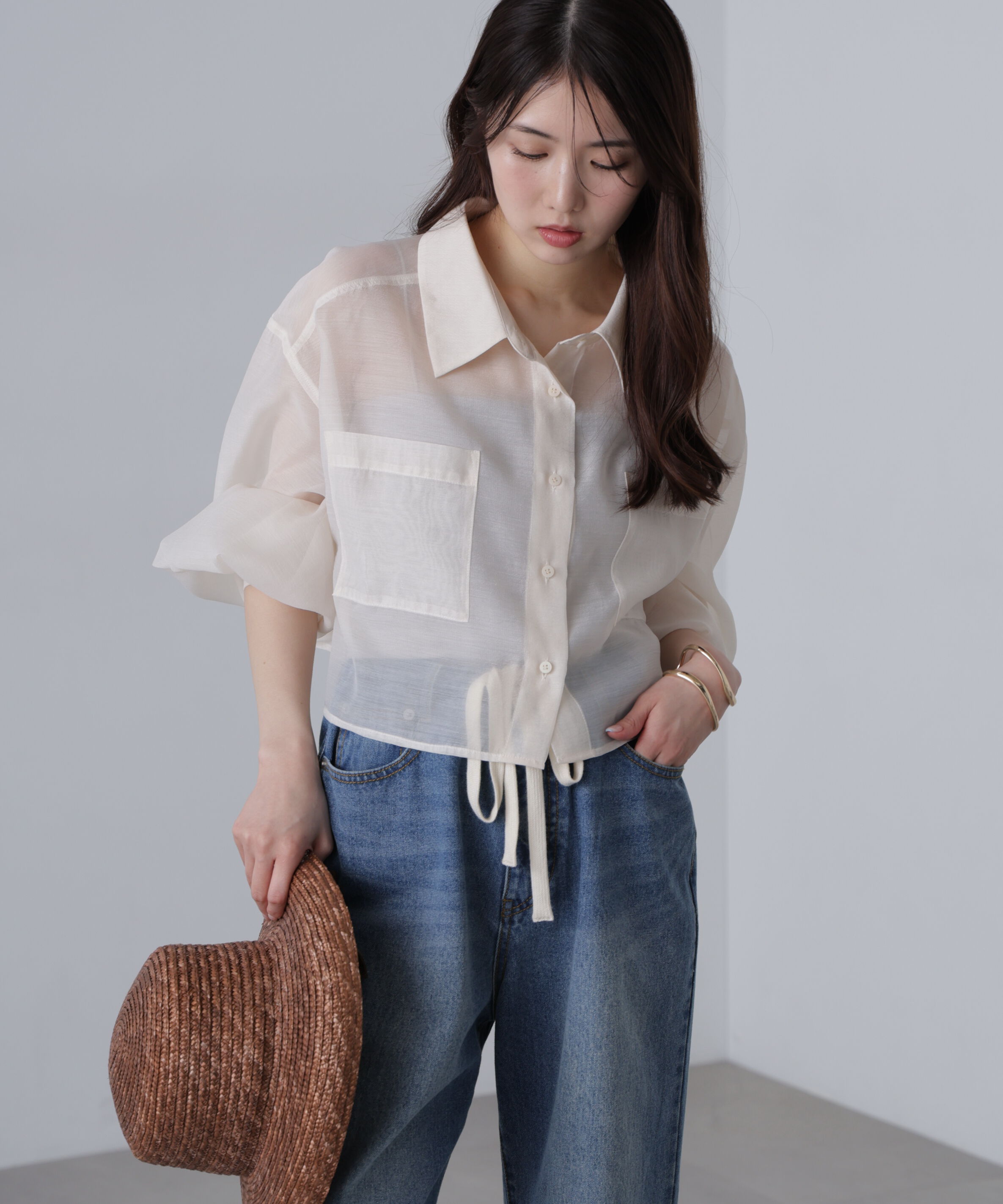  「シアーオーガンジーショート丈シャツ」|シャツ・ブラウス|