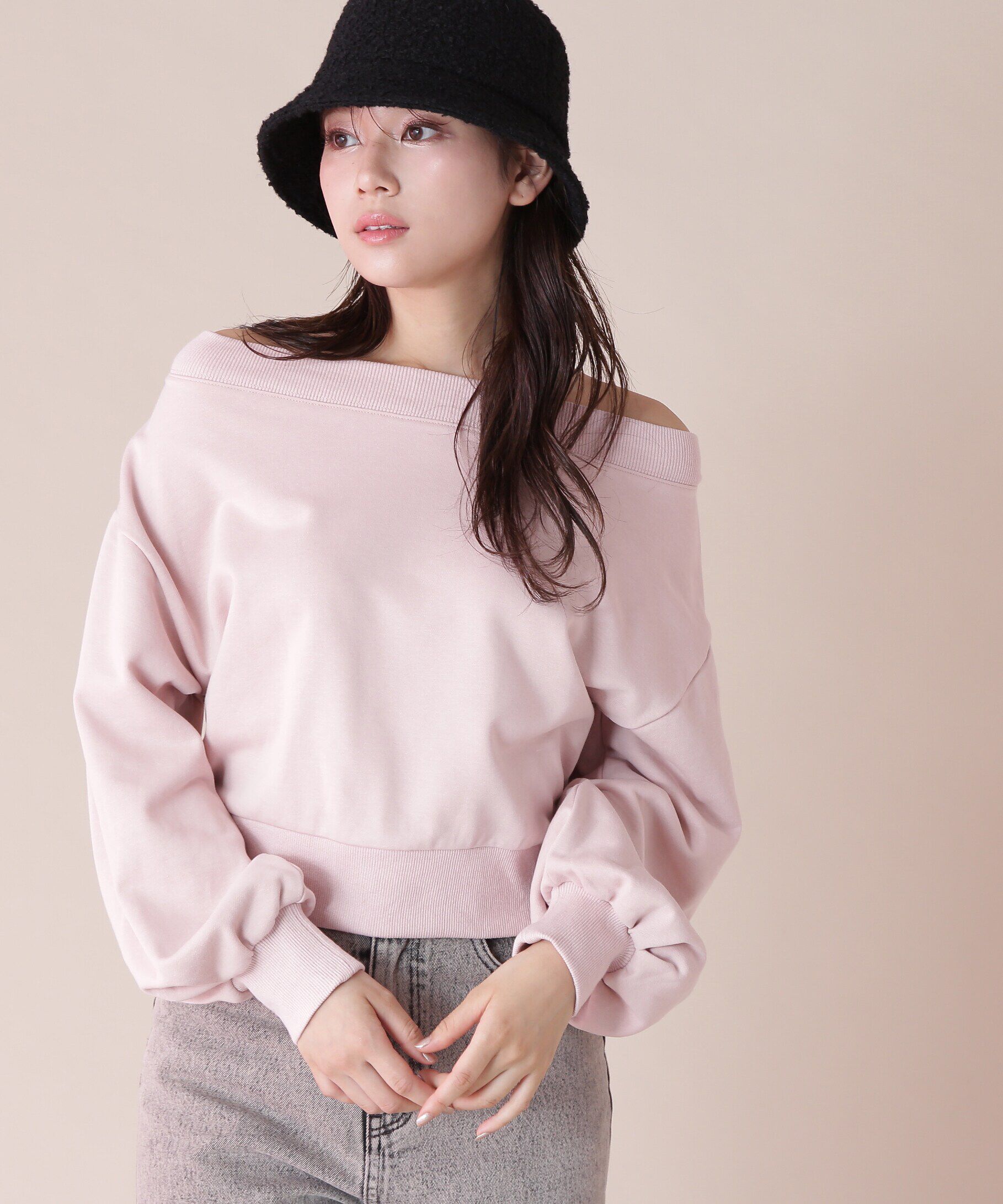  「オフショルカットソートップス」|Tシャツ・カットソー|ピンク