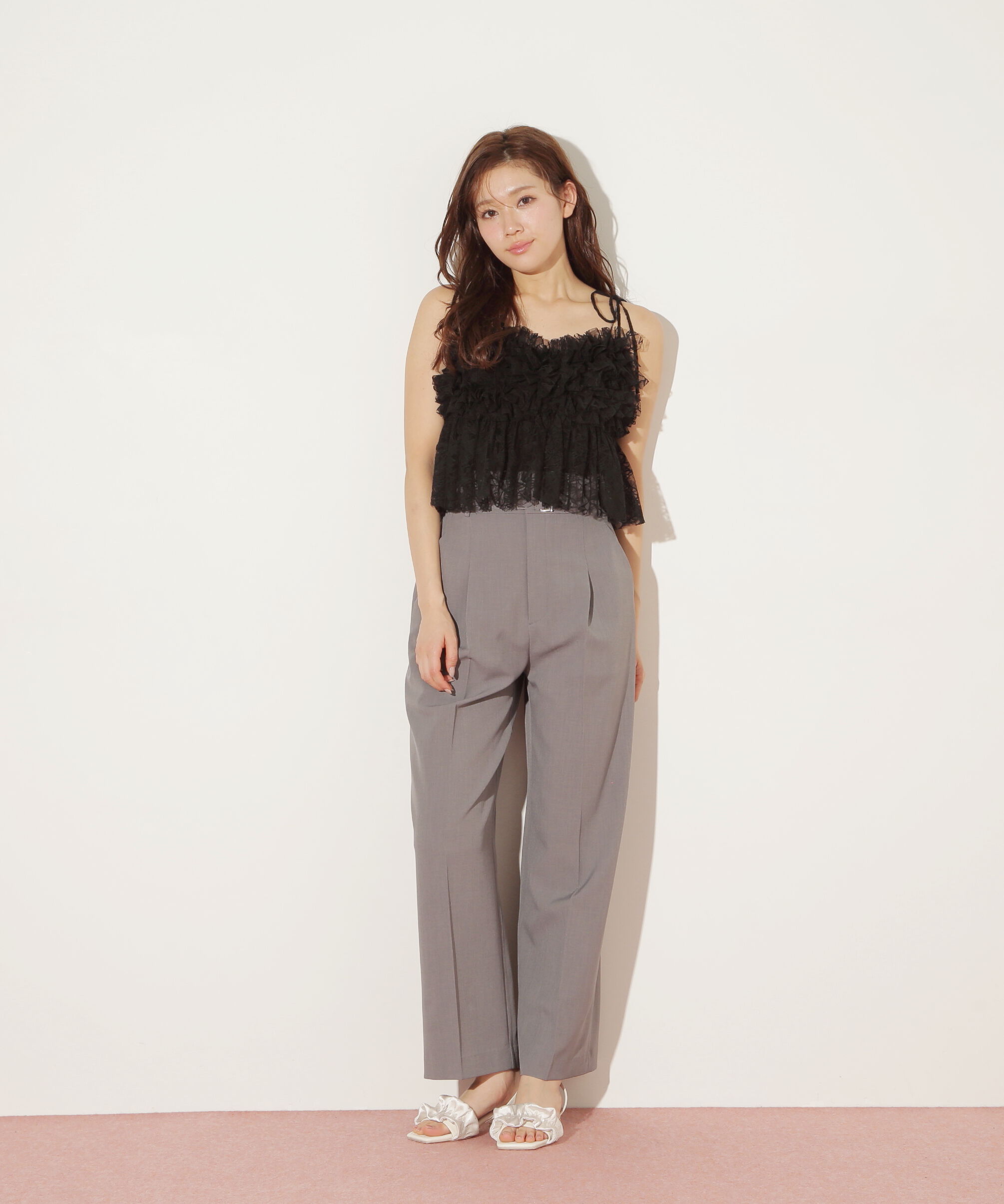  「ベルト付きハイウエストスラックスパンツ」|その他|