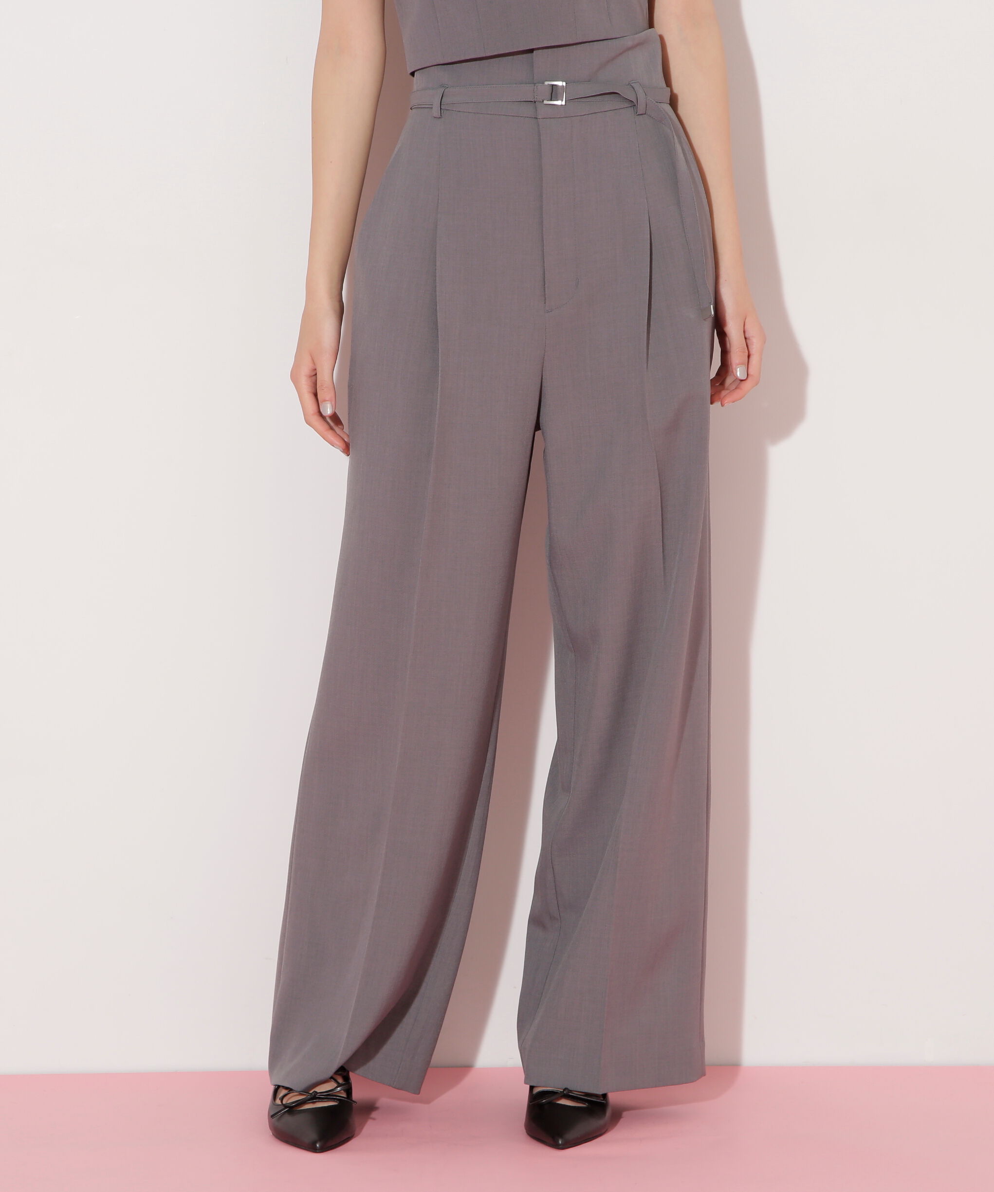  「ベルト付きハイウエストスラックスパンツ」|その他|