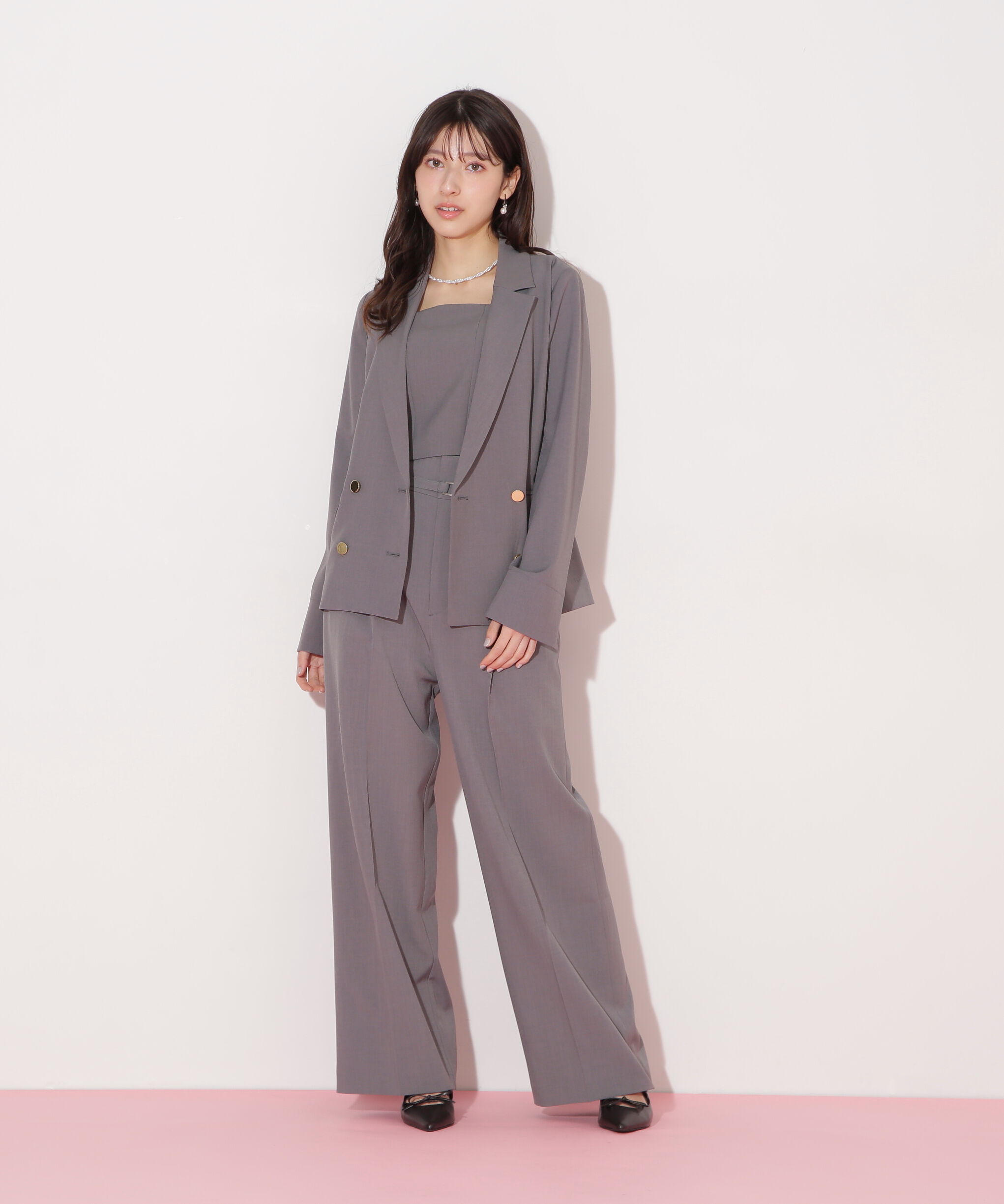  「ベルト付きハイウエストスラックスパンツ」|その他|