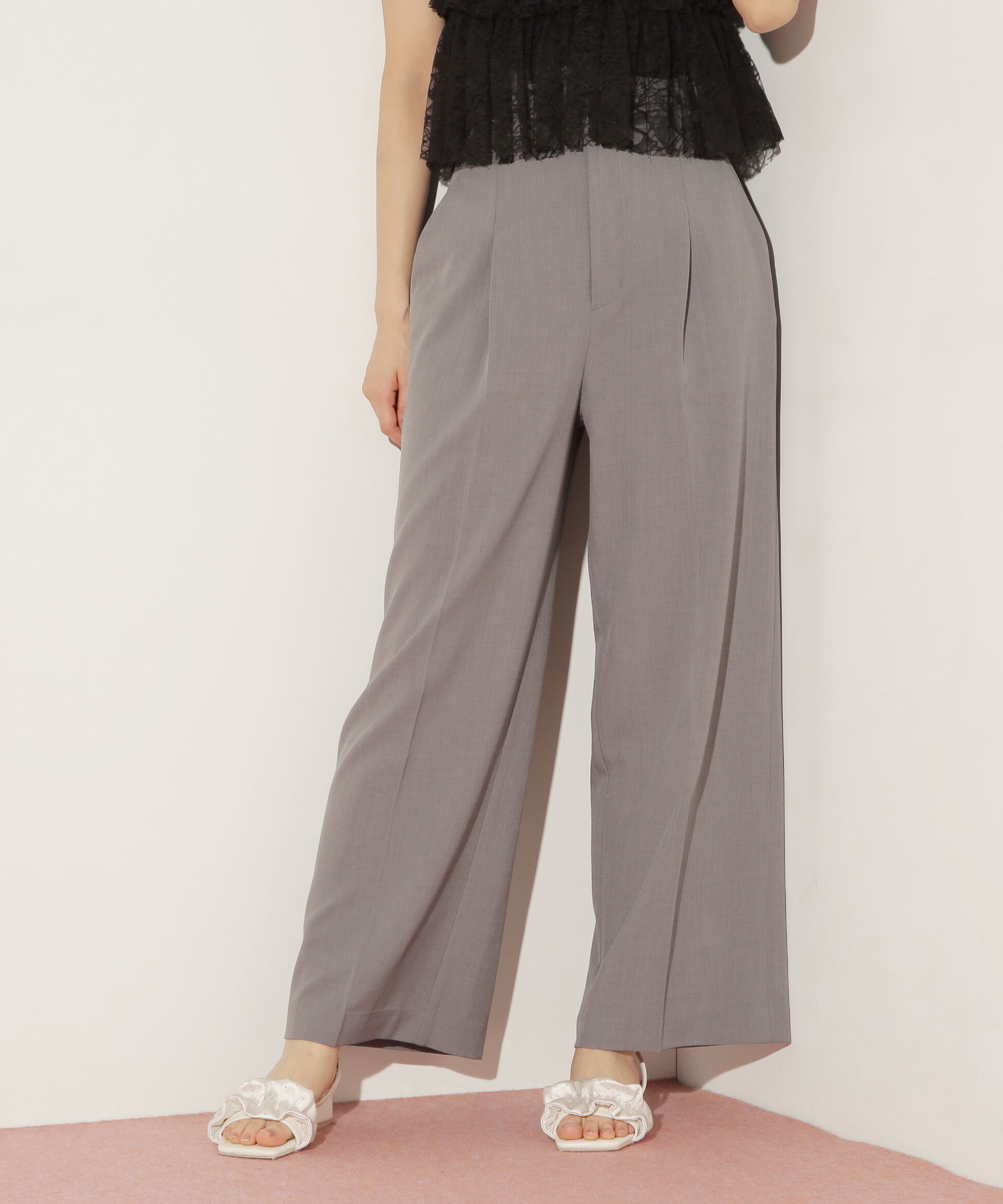  「ベルト付きハイウエストスラックスパンツ」|その他|