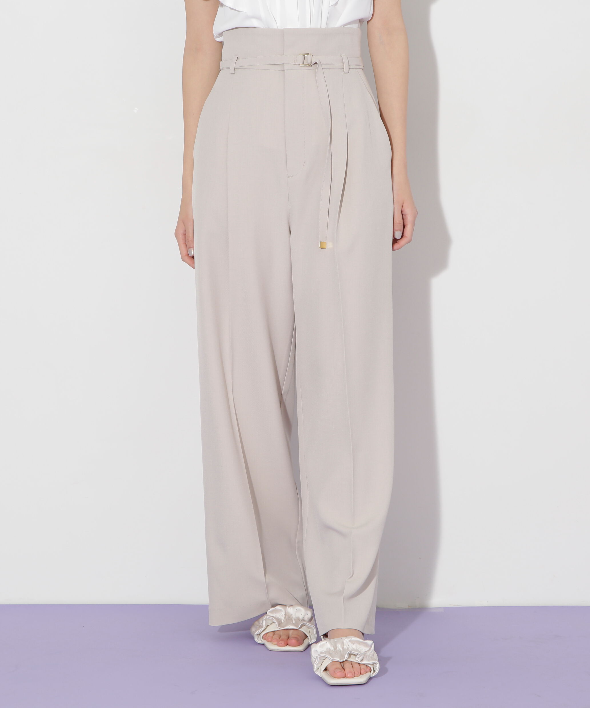  「ベルト付きハイウエストスラックスパンツ」|その他|