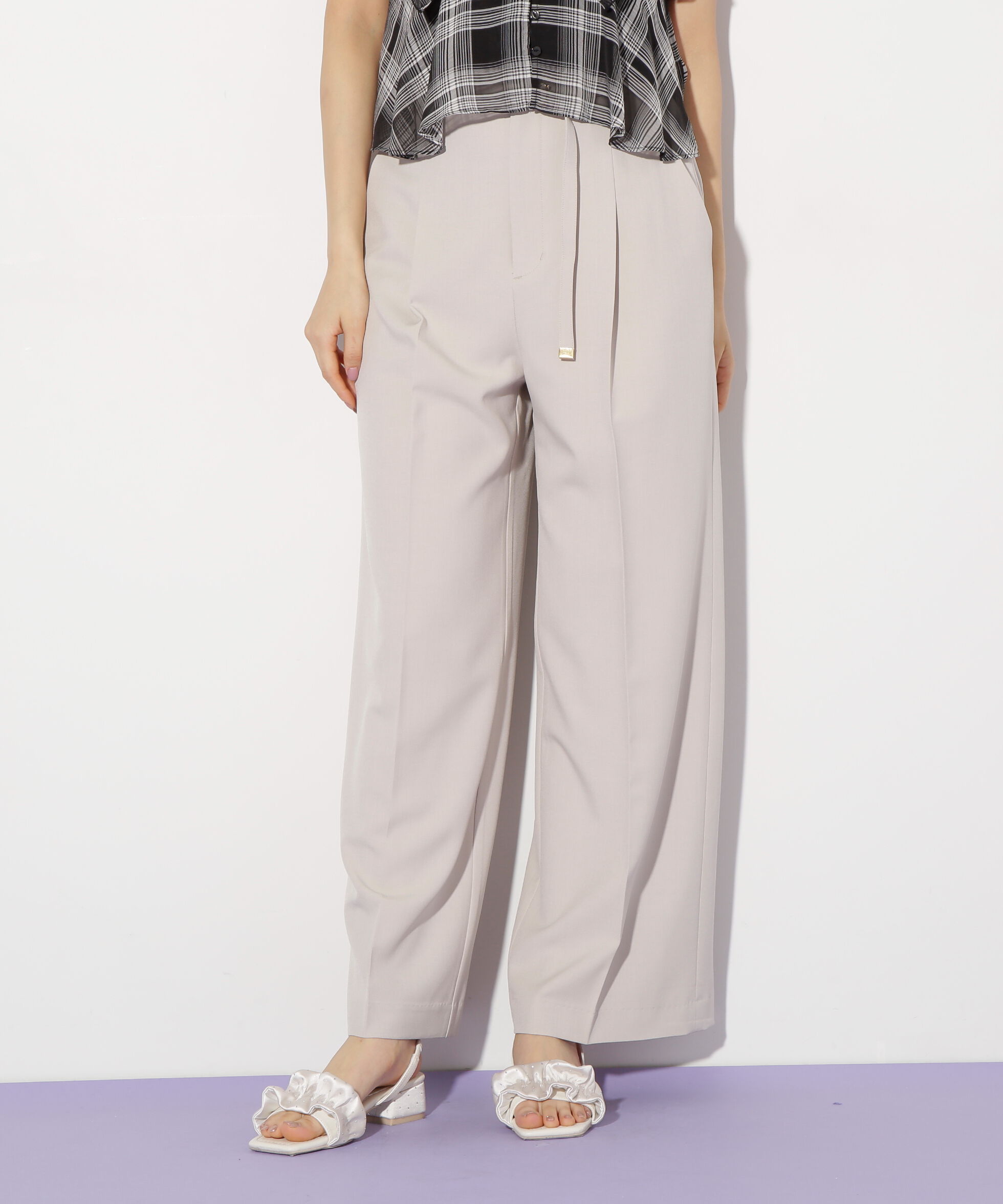  「ベルト付きハイウエストスラックスパンツ」|その他|