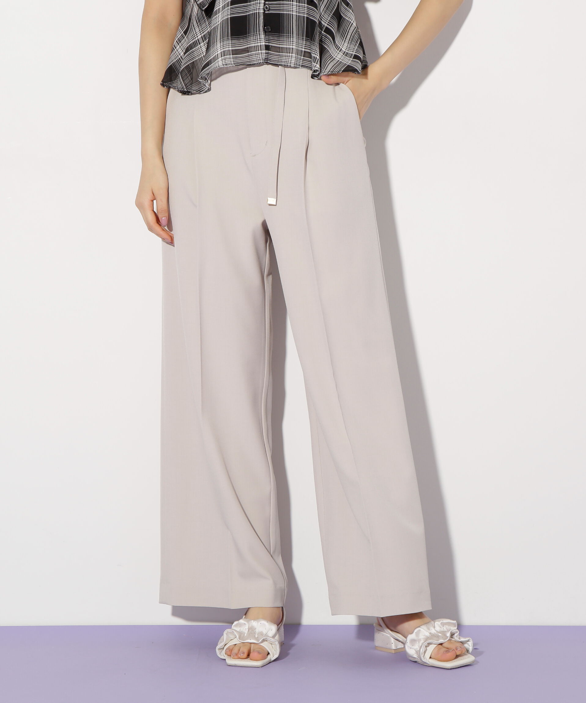  「ベルト付きハイウエストスラックスパンツ」|その他|