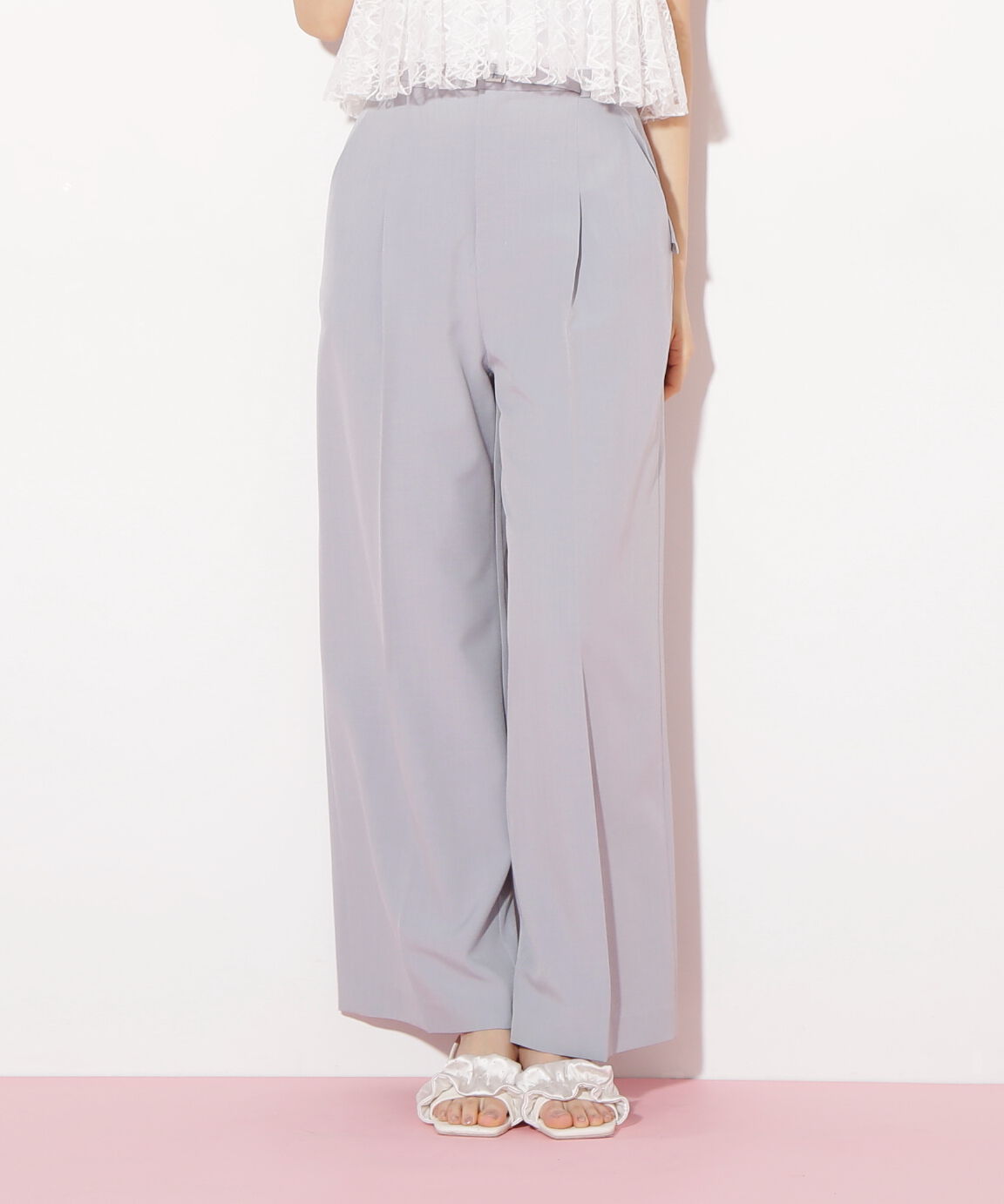  「ベルト付きハイウエストスラックスパンツ」|その他|