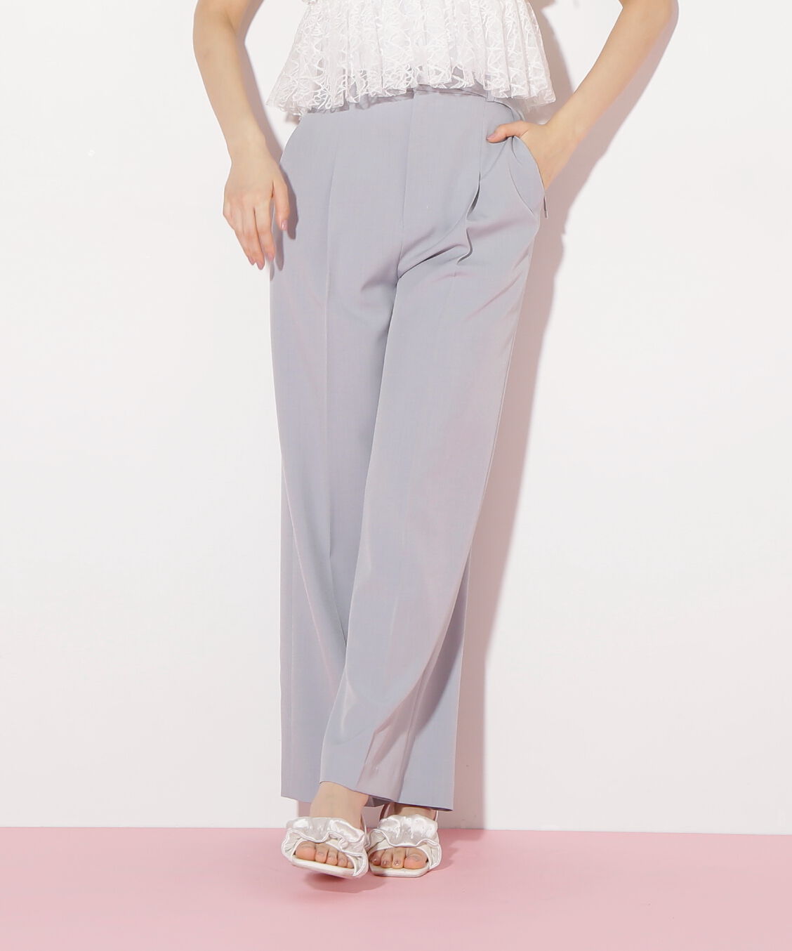  「ベルト付きハイウエストスラックスパンツ」|その他|