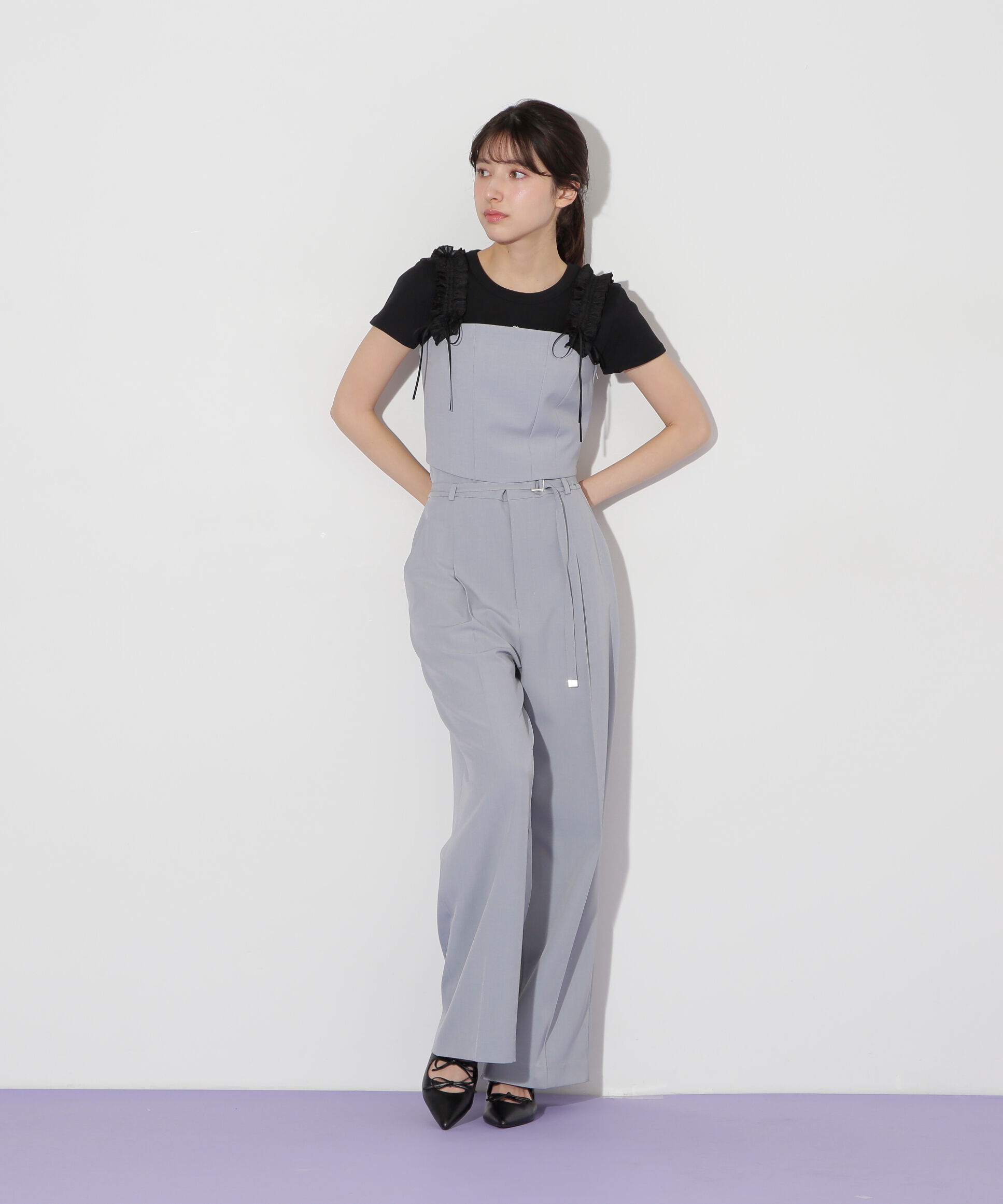  「ベルト付きハイウエストスラックスパンツ」|その他|