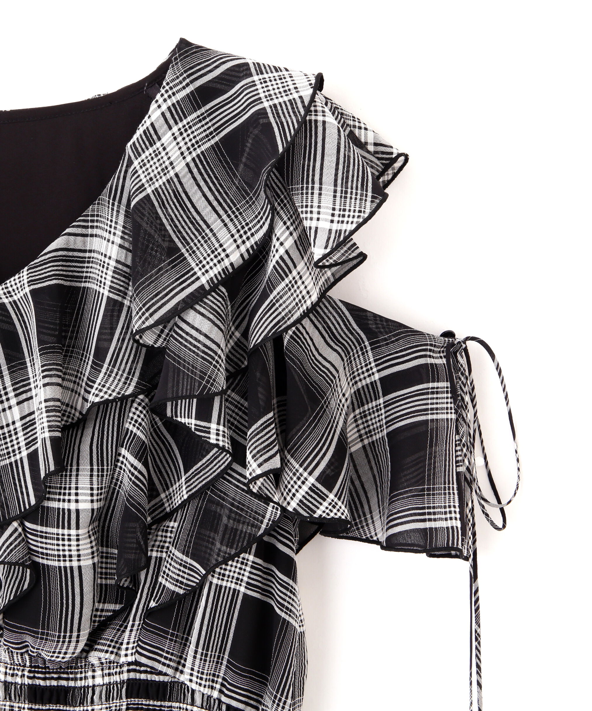  「シアーチェックボリュームフリルワンピース」|ワンピース|