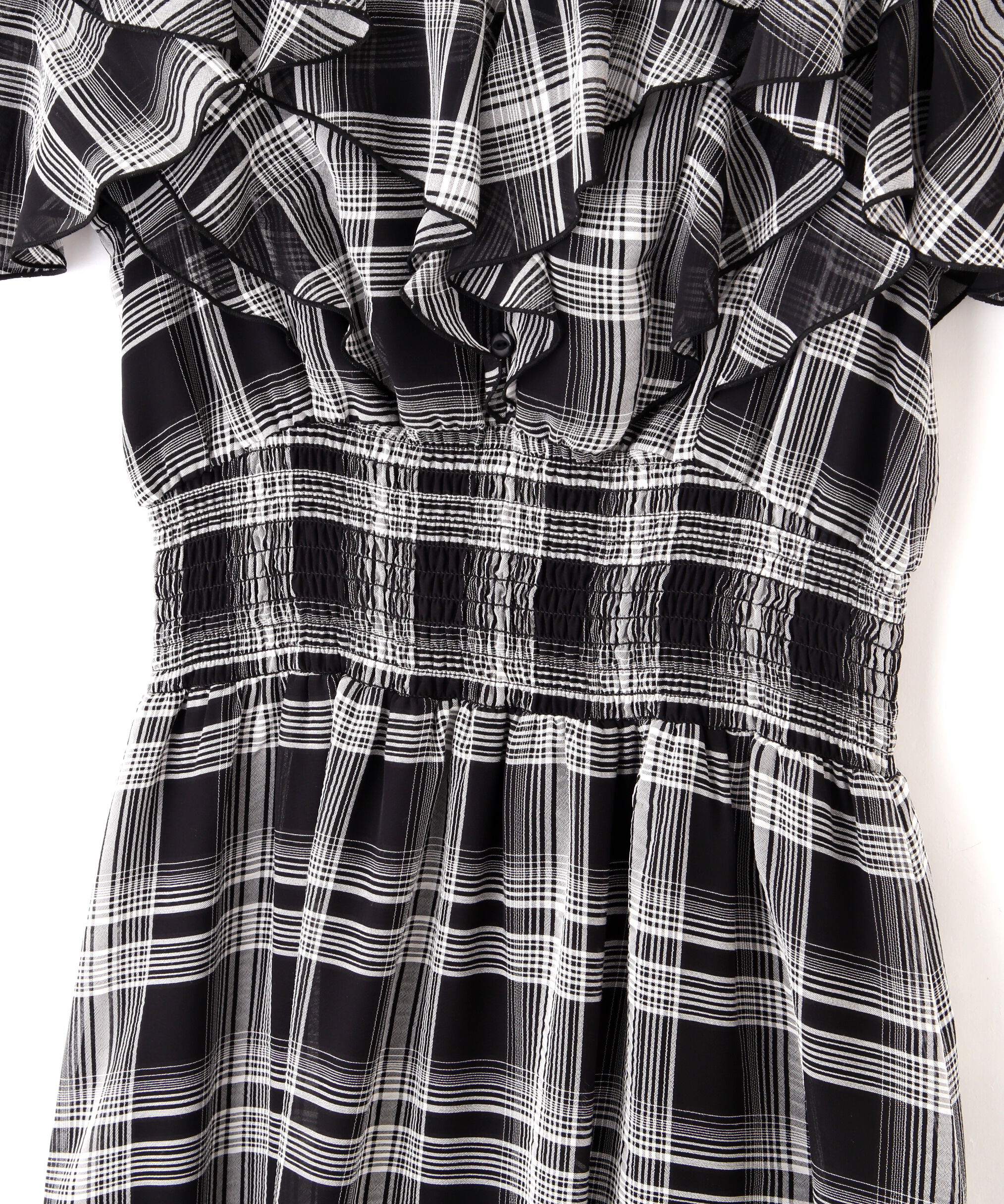  「シアーチェックボリュームフリルワンピース」|ワンピース|